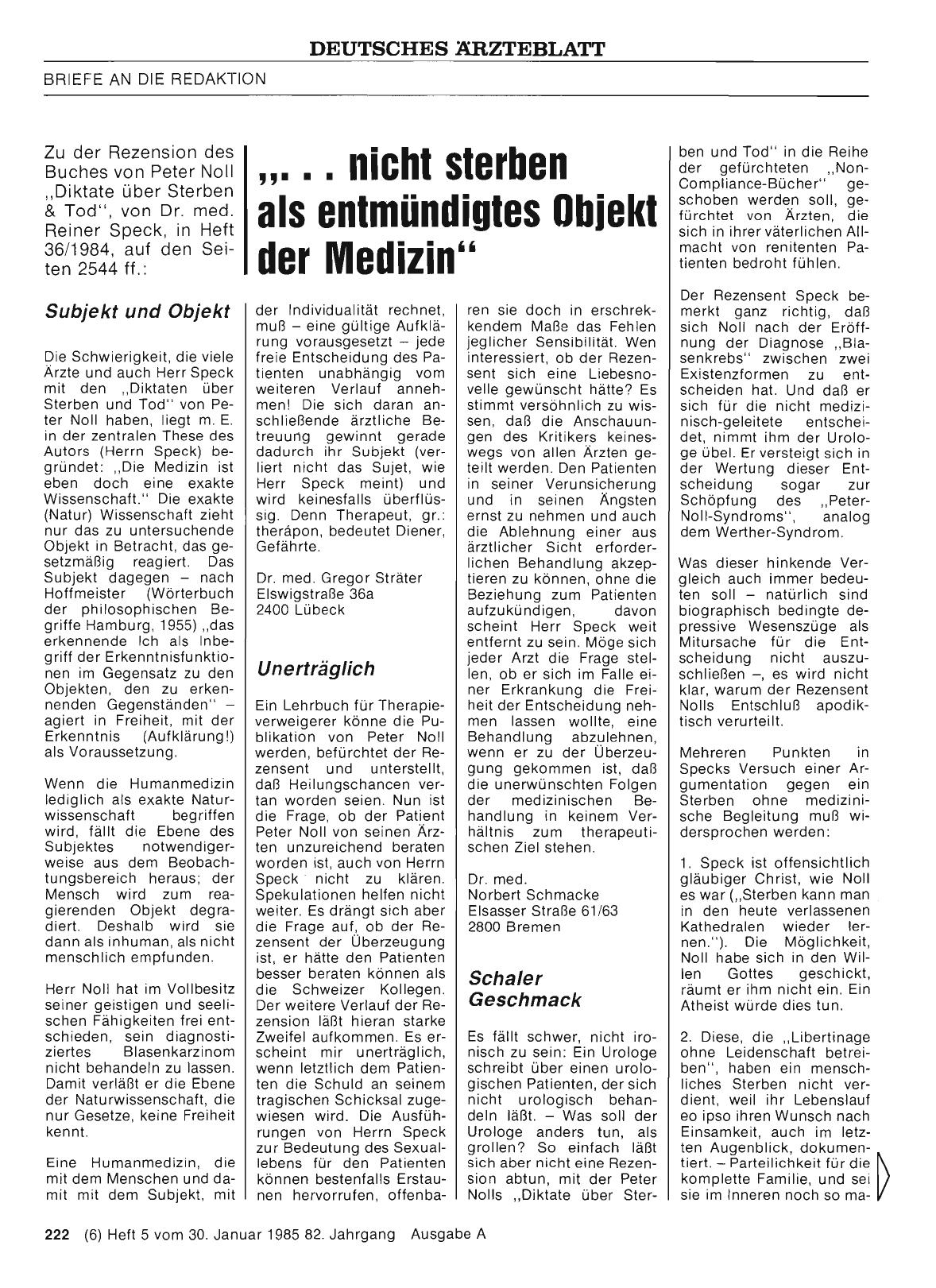 Vorschauseite 1: „. .. nicht sterben als entmündigtes Objekt der Medizin„: Subjekt und Objekt