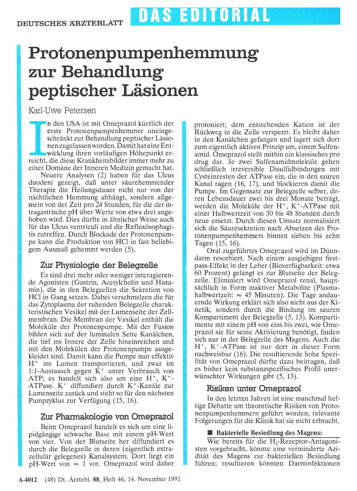 Vorschauseite 1: Protonenpumpenhemmung zur Behandlung peptischer Läsionen