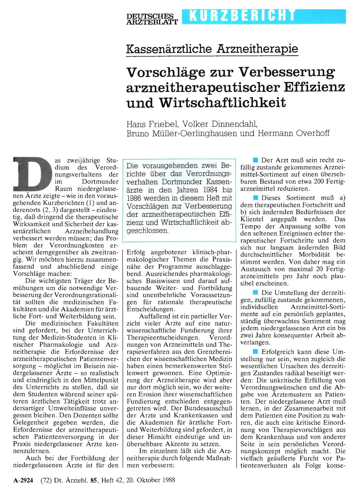 Vorschauseite 1: Kassenärztliche Arzneitherapie: Vorschläge zur Verbesserung arzneitherapeutischer Effizienz und Wirtschaftlichkeit
