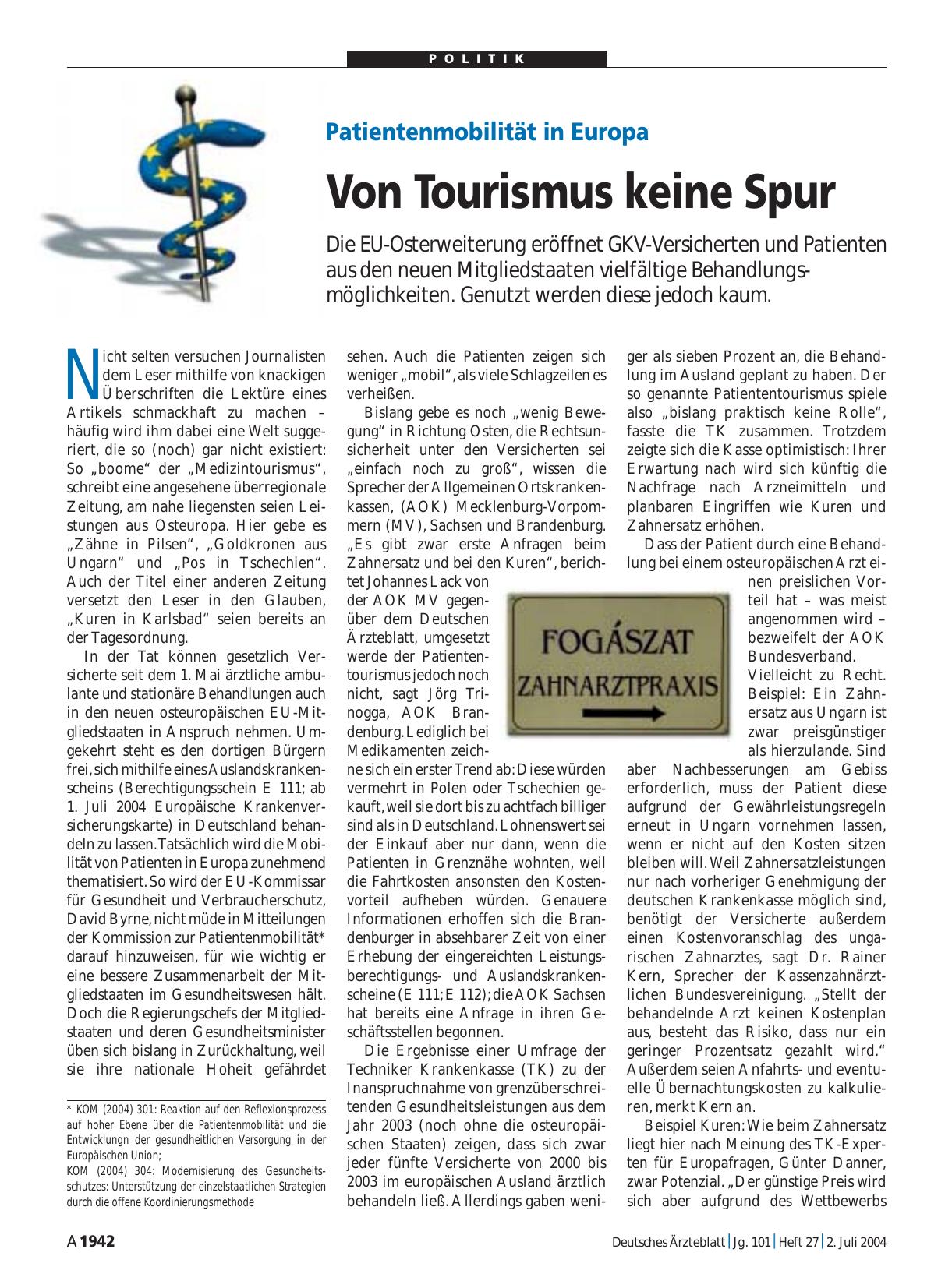 Vorschauseite 1: Patientenmobilität in Europa: Von Tourismus keine Spur