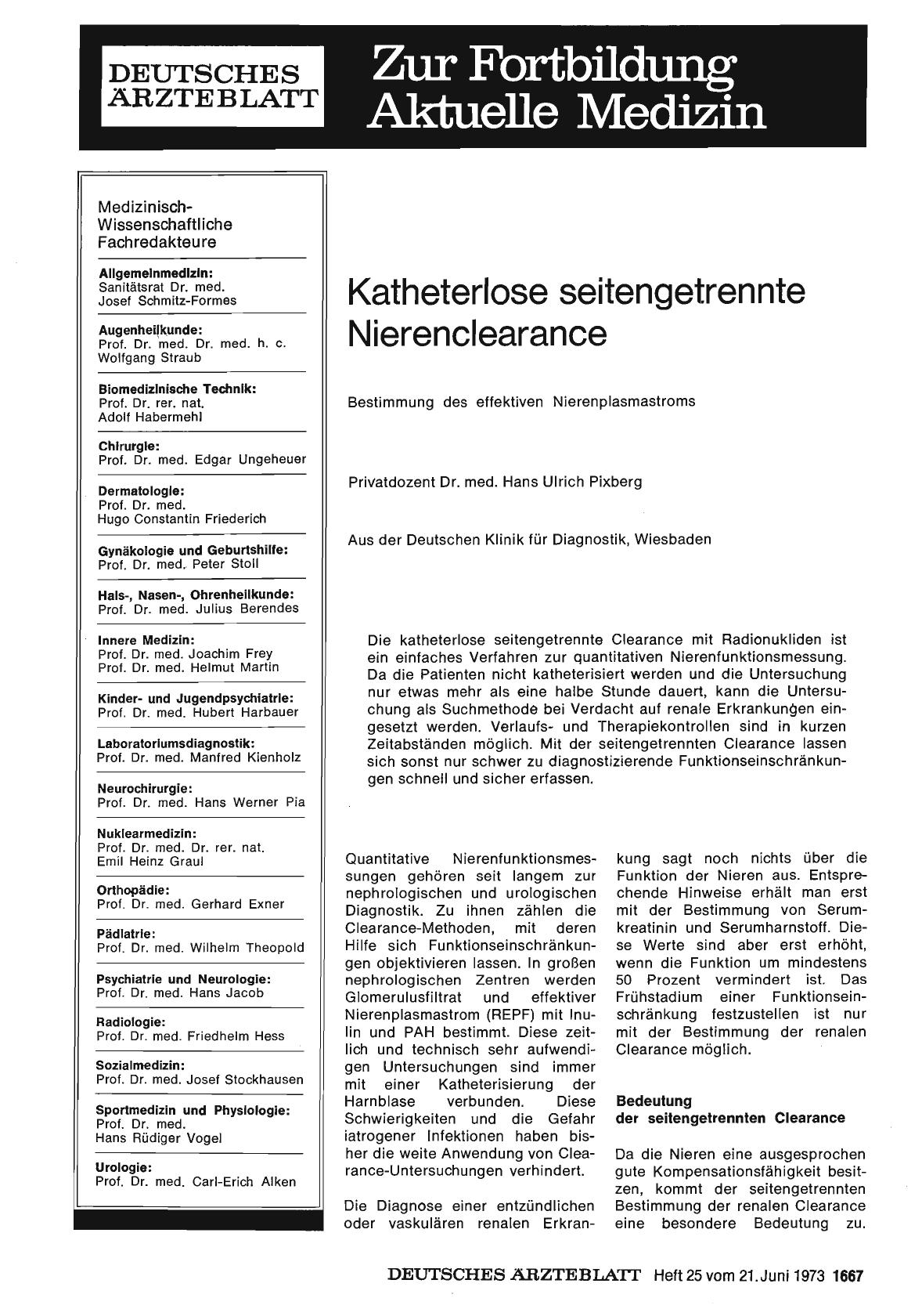 Vorschauseite 1: Katheterlose seitengetrennte Nierenclearance: Bestimmung des effektiven Nierenplasmastroms