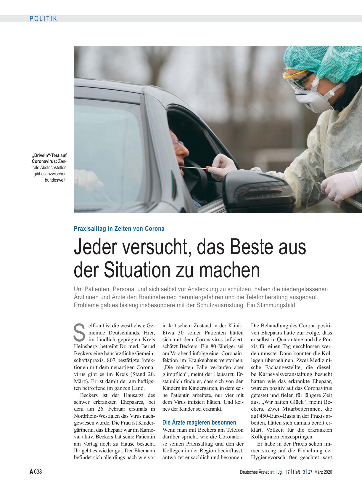 Vorschauseite 1: Praxisalltag in Zeiten von Corona: Jeder versucht, das Beste aus der Situation zu machen