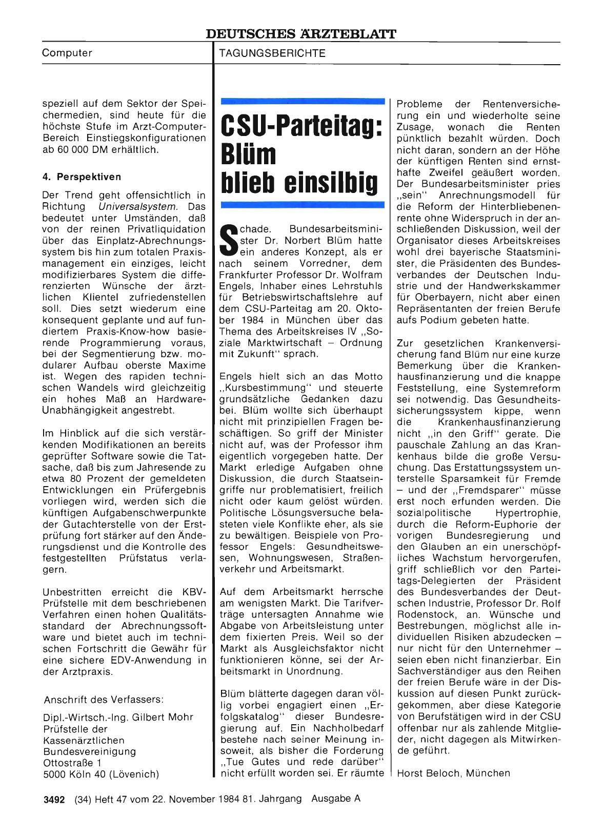 Vorschauseite 1: CSU-Parteitag: Blüm blieb einsilbig