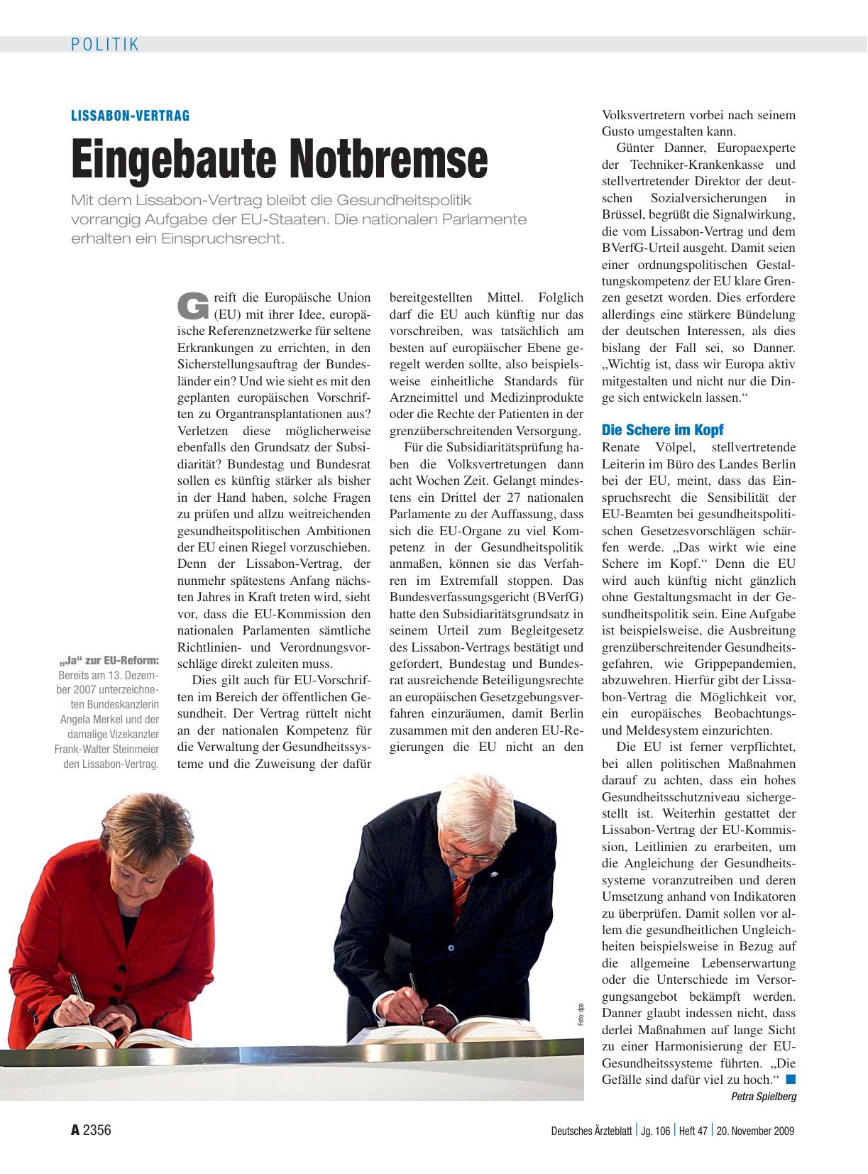 Vorschauseite 1: Lissabon-Vertrag: Eingebaute Notbremse