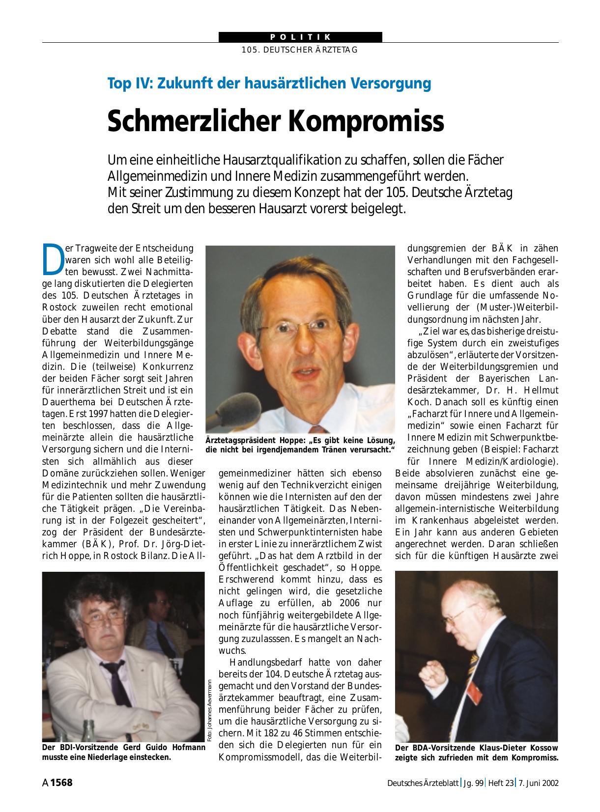 Vorschauseite 1: Top IV - Zukunft der hausärztlichen Versorgung: Schmerzlicher Kompromiss