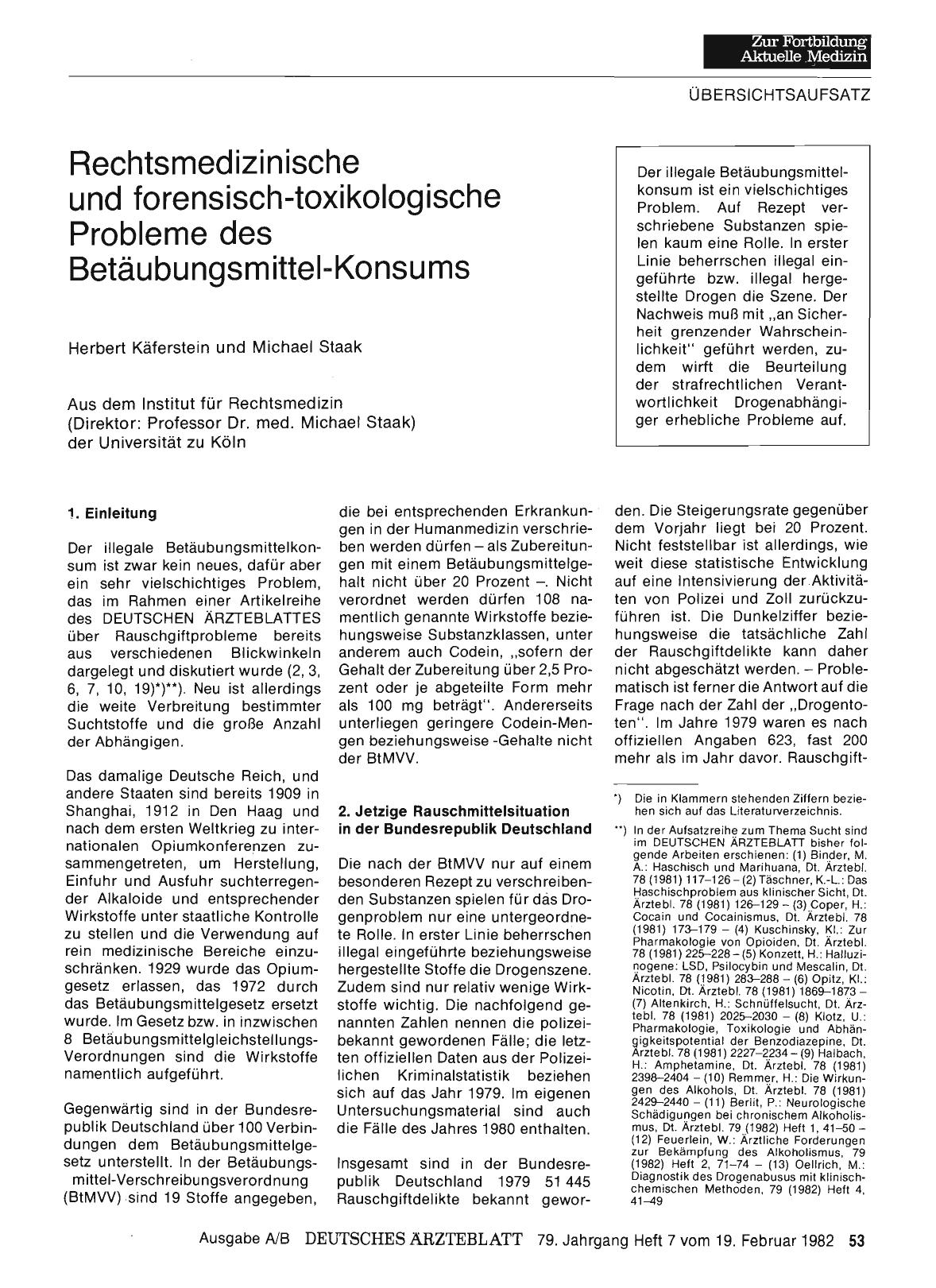 Vorschauseite 1: Rechtsmedizinische und forensisch-toxikologische Probleme des Betäubungsmittel-Konsums