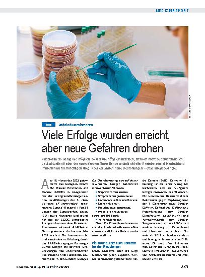 Vorschauseite 1: Antibiotikaresistenzen: Viele Erfolge wurden erreicht, aber neue Gefahren drohen.