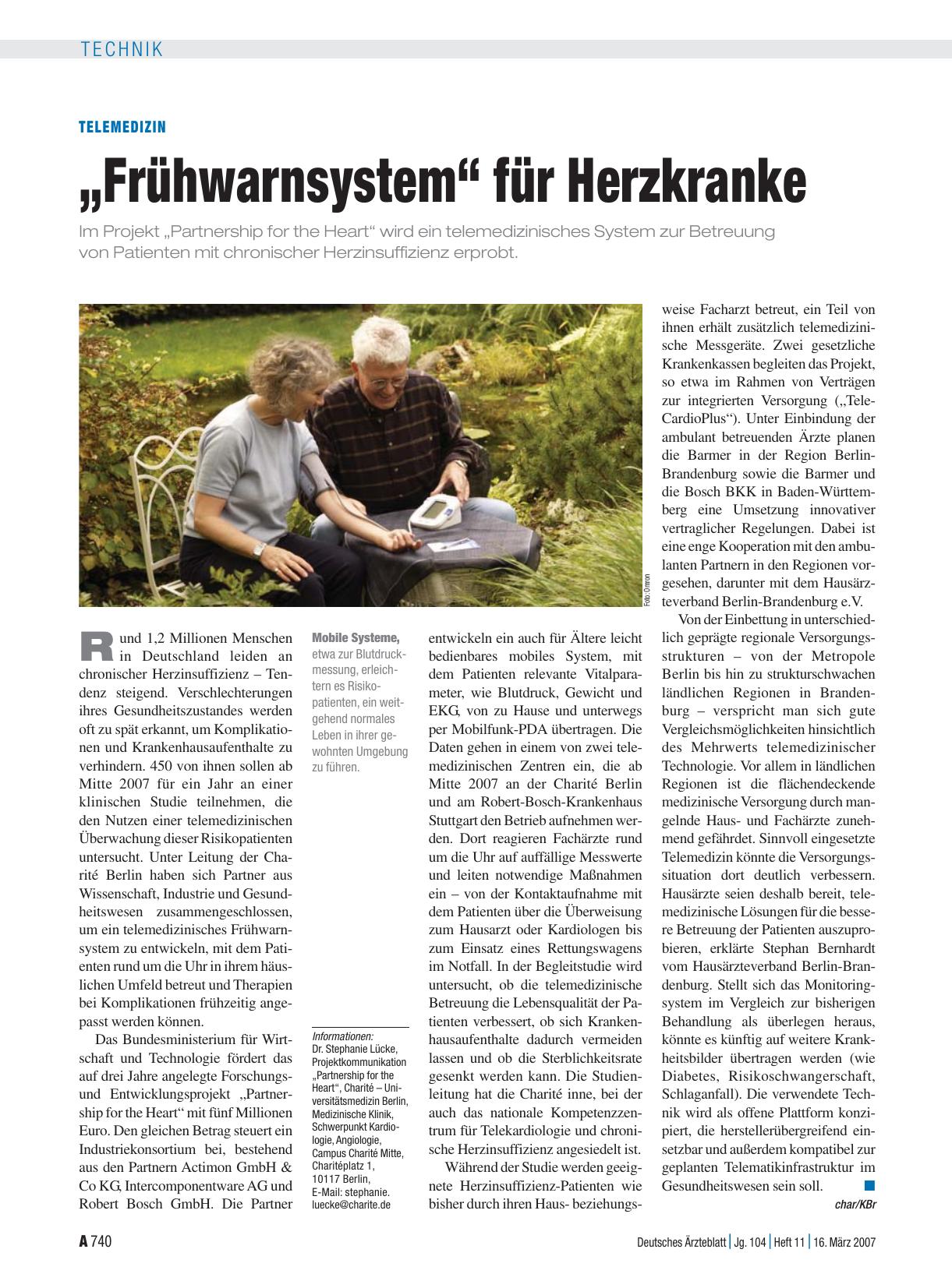 Vorschauseite 1: Telemedizin: „Frühwarnsystem“ für Herzkranke