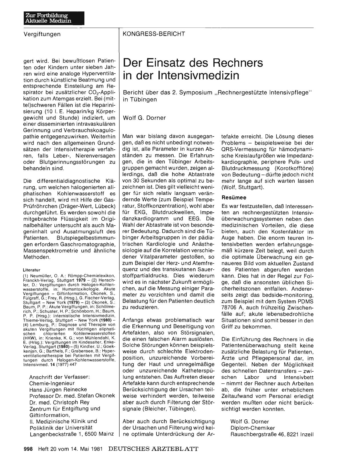 Vorschauseite 1: Der Einsatz des Rechners in der Intensivmedizin