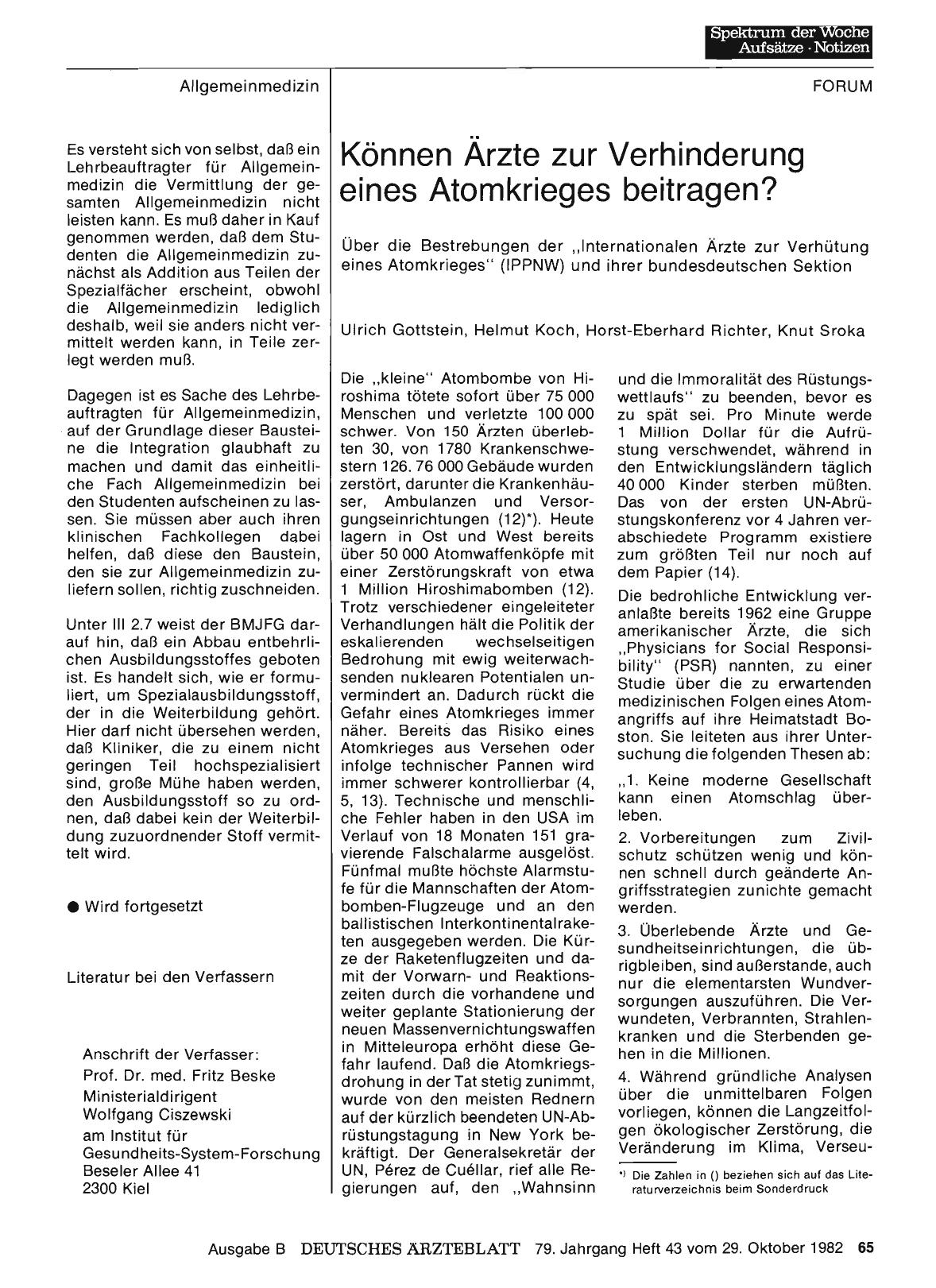Vorschauseite 1: Können Ärzte zur Verhinderung eines Atomkrieges beitragen? : Über die Bestrebungen der „Internationalen Ärzte zur Verhütung eines Atomkrieges“ (IPPNW) und ihrer bundesdeutschen Se…