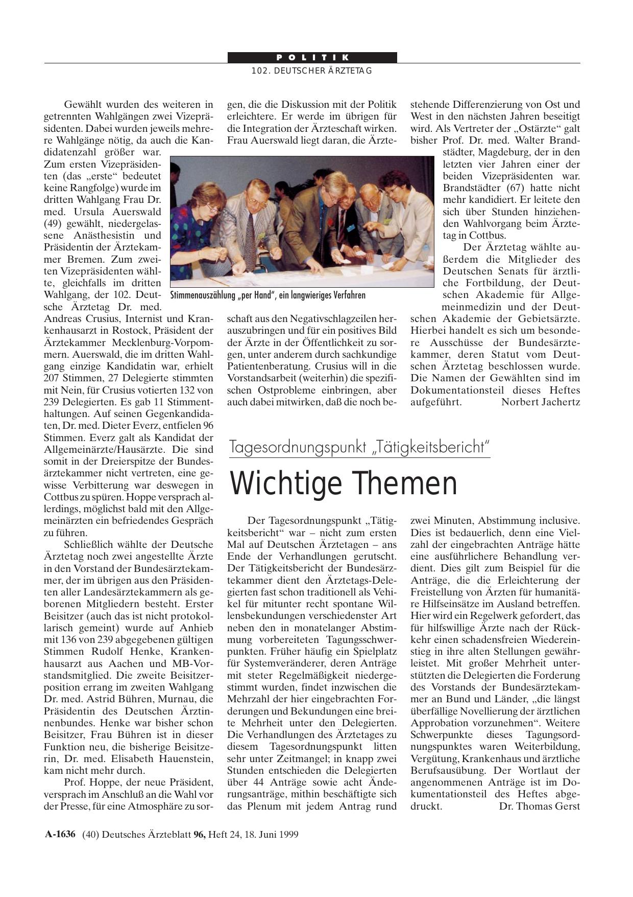 Vorschauseite 1: Tagesordnungspunkt „Tätigkeitsbericht“: Wichtige Themen