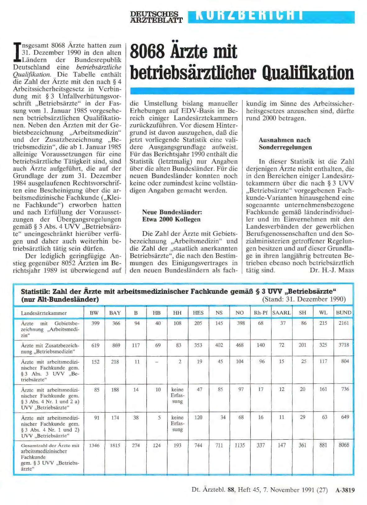 Vorschauseite 1: 8068 Ärzte mit betriebsärztlicher Qualifikation