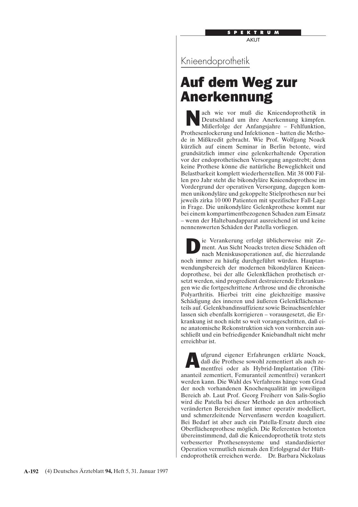 Vorschauseite 1: Knieendoprothetik: Auf dem Weg zur Anerkennung