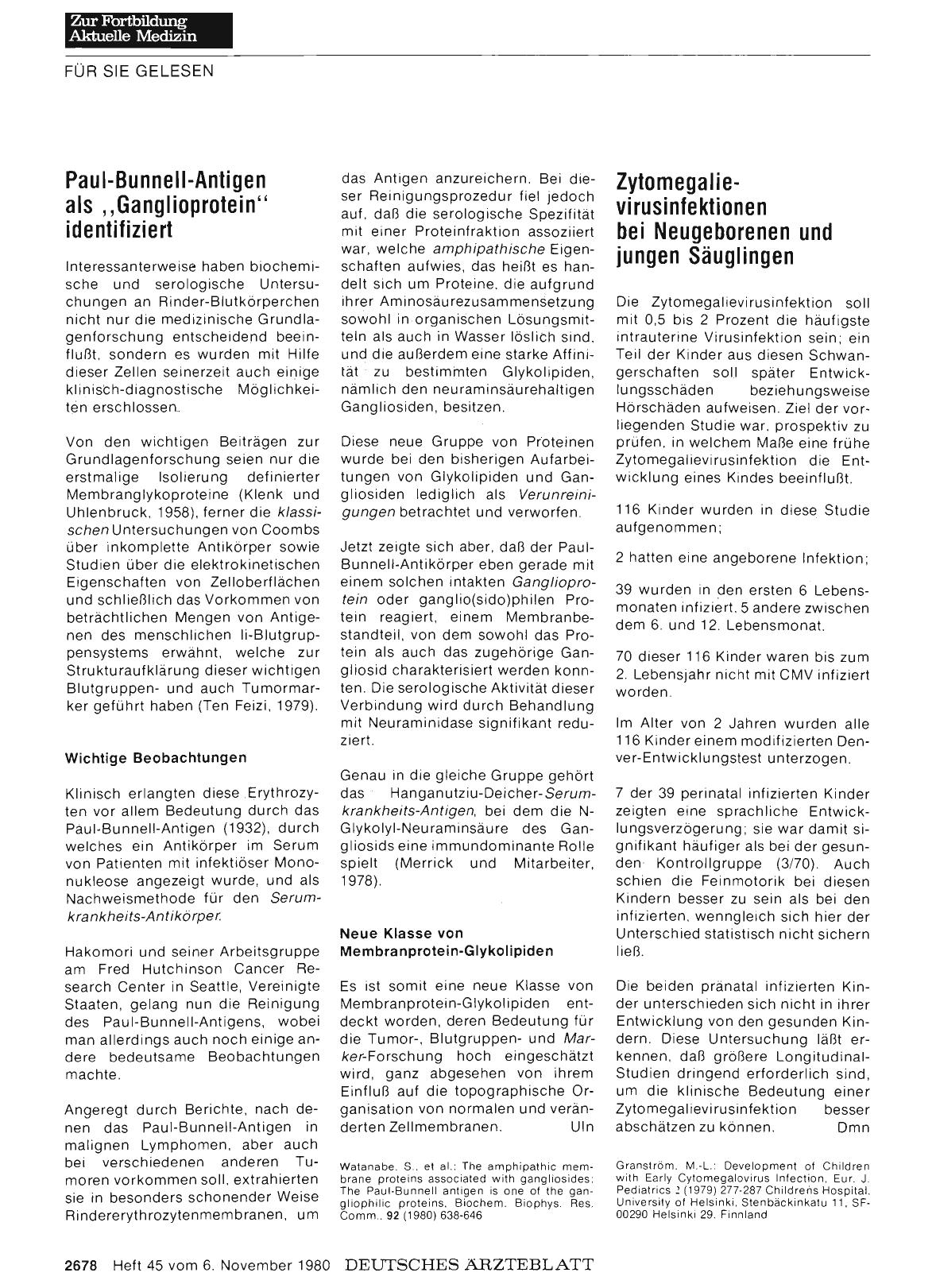 Vorschauseite 1: Paul-Bunnel l-Antigen als „Ganglioprotein“ identifiziert