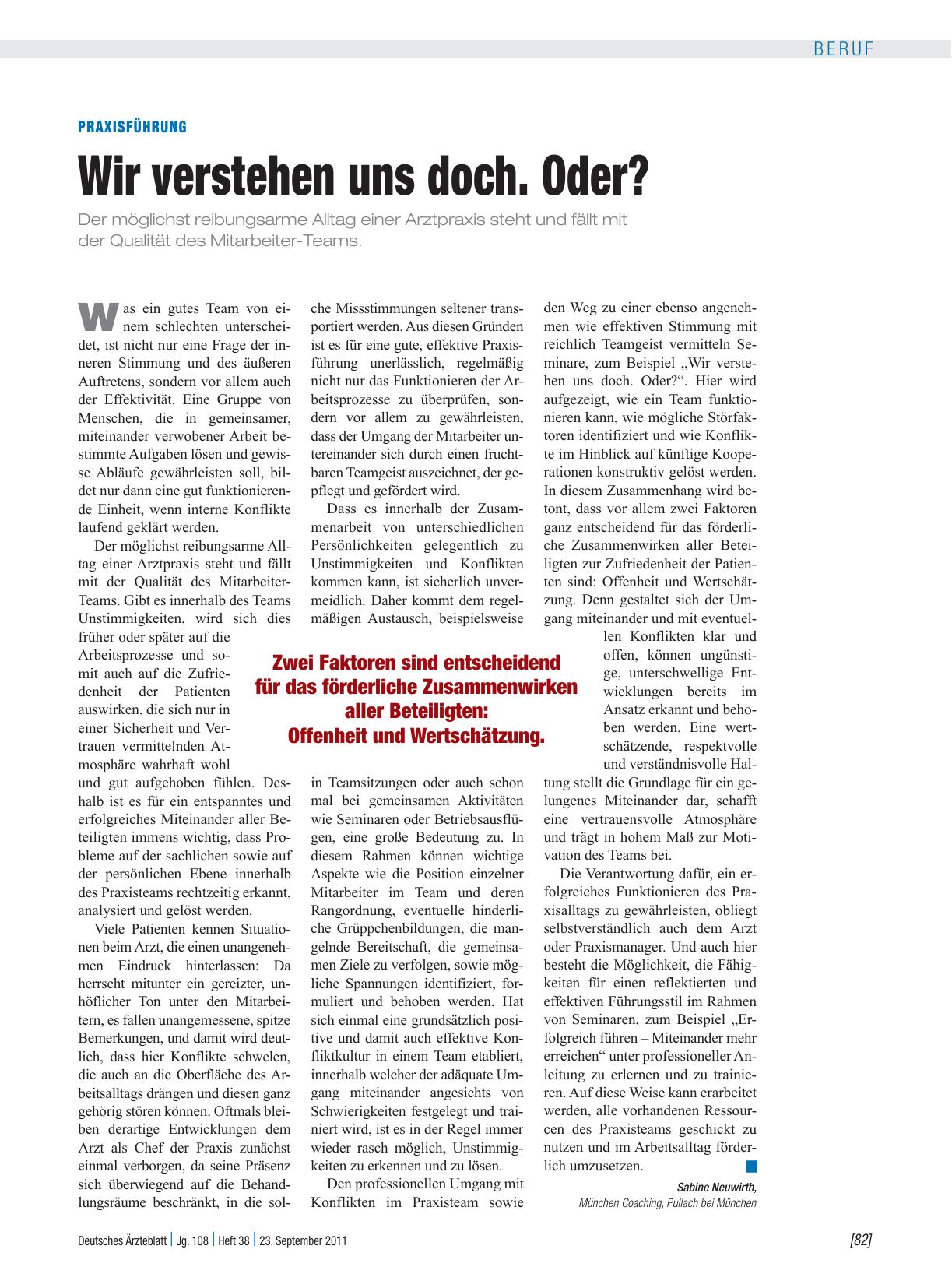 Vorschauseite 1: Praxisführung: Wir verstehen uns doch. Oder?