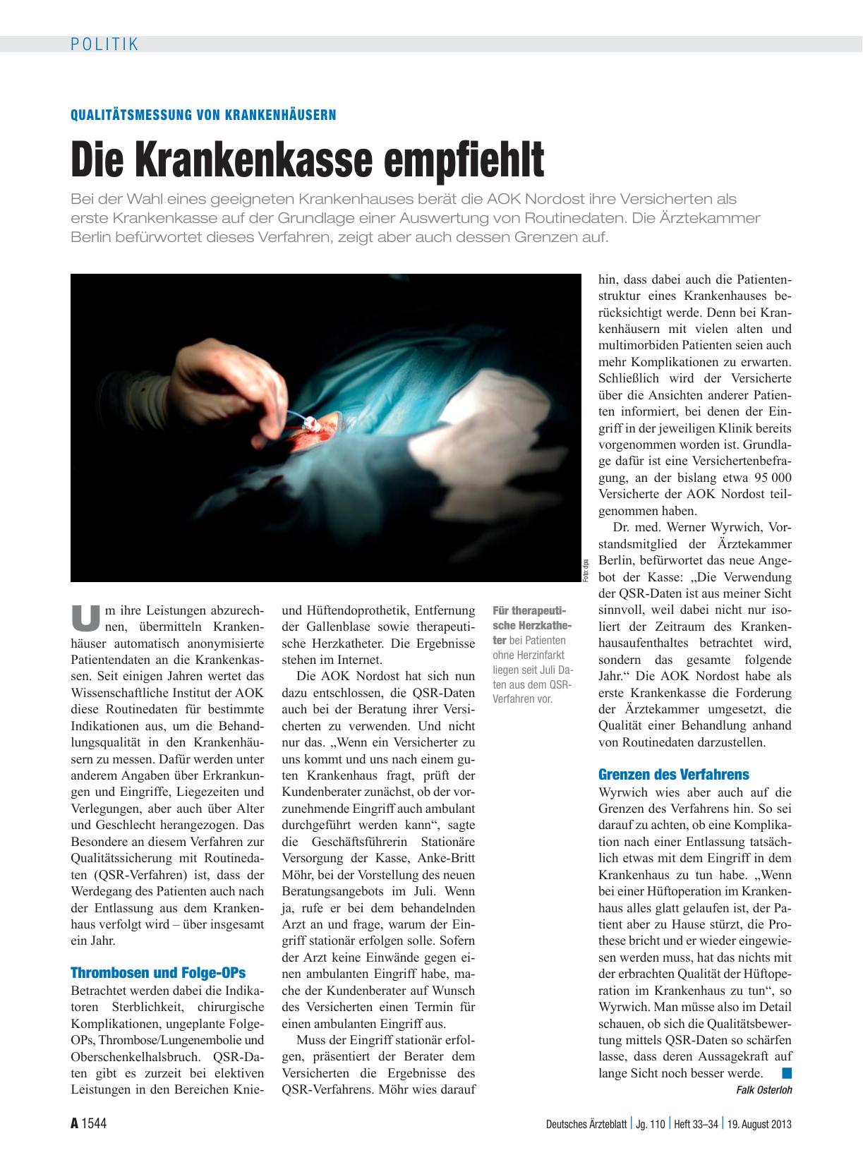 Vorschauseite 1: Qualitätsmessung von Krankenhäusern: Die Krankenkasse empfiehlt