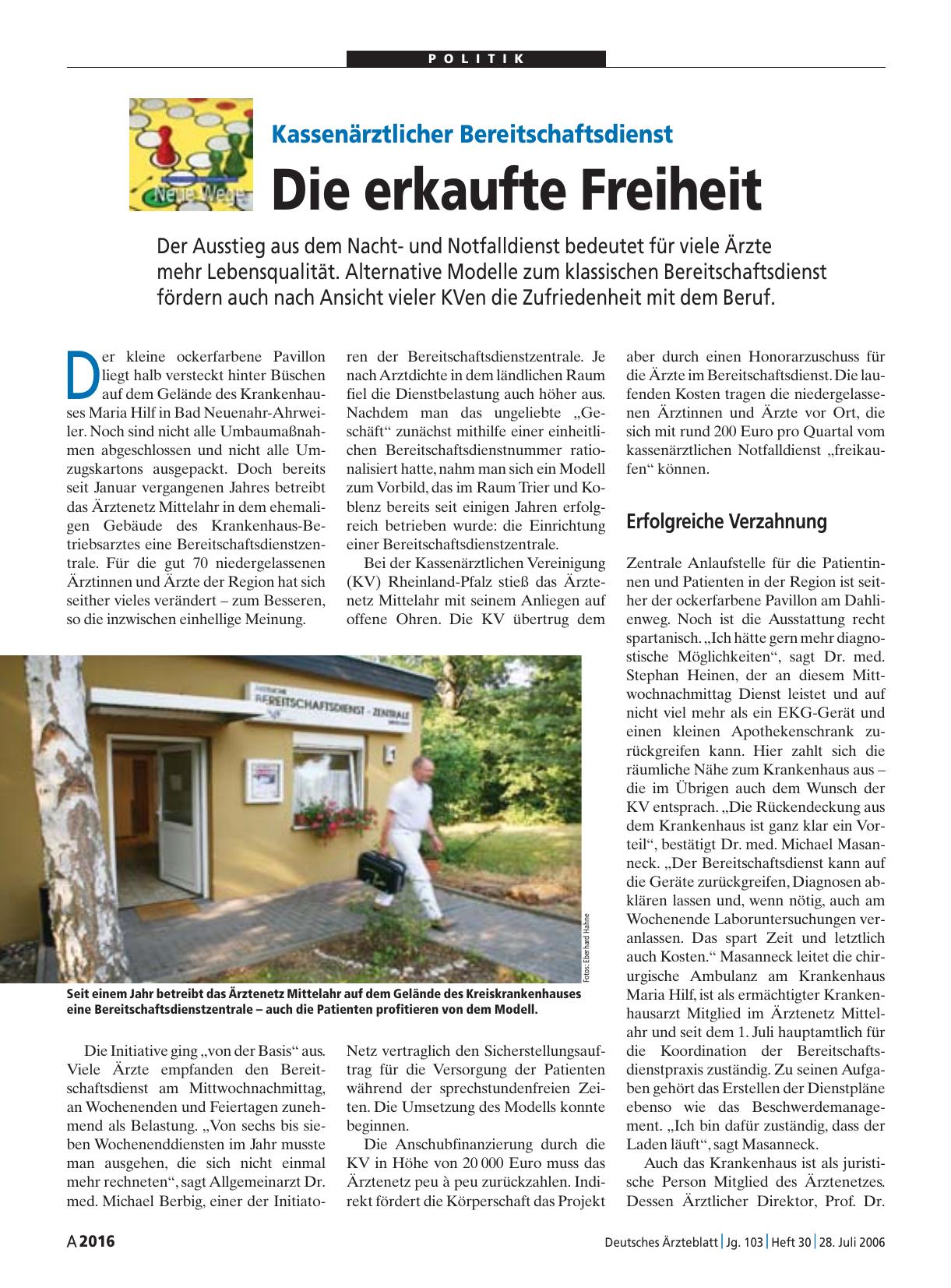 Vorschauseite 1: Kassenärztlicher Bereitschaftsdienst: Die erkaufte Freiheit