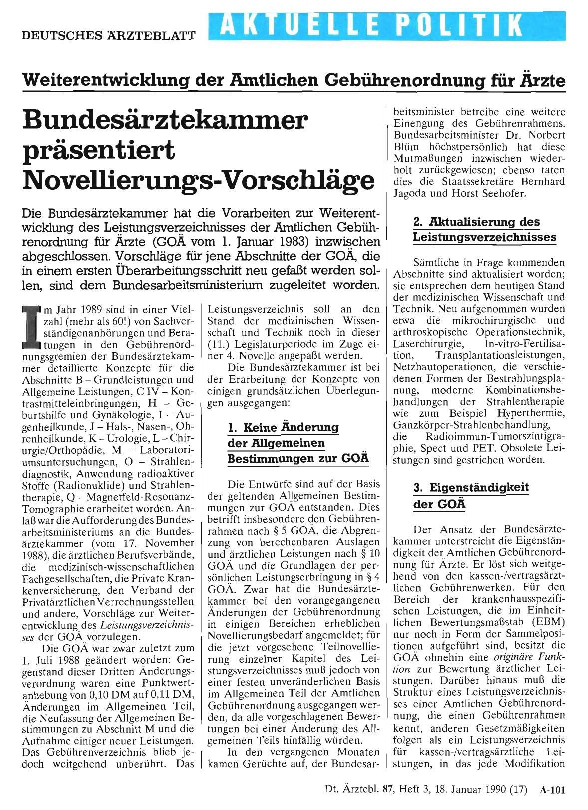 Vorschauseite 1: Weiterentwicklung der Amtlichen Gebührenordnung für Ärzte: Bundesärztekammer präsentiert Novellierungs-Vorschläge