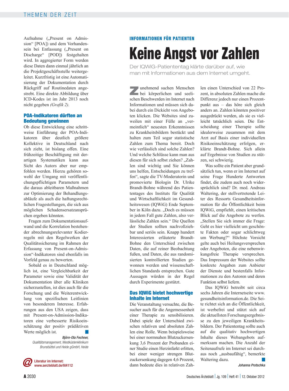 Vorschauseite 1: Informationen für Patienten: Keine Angst vor Zahlen