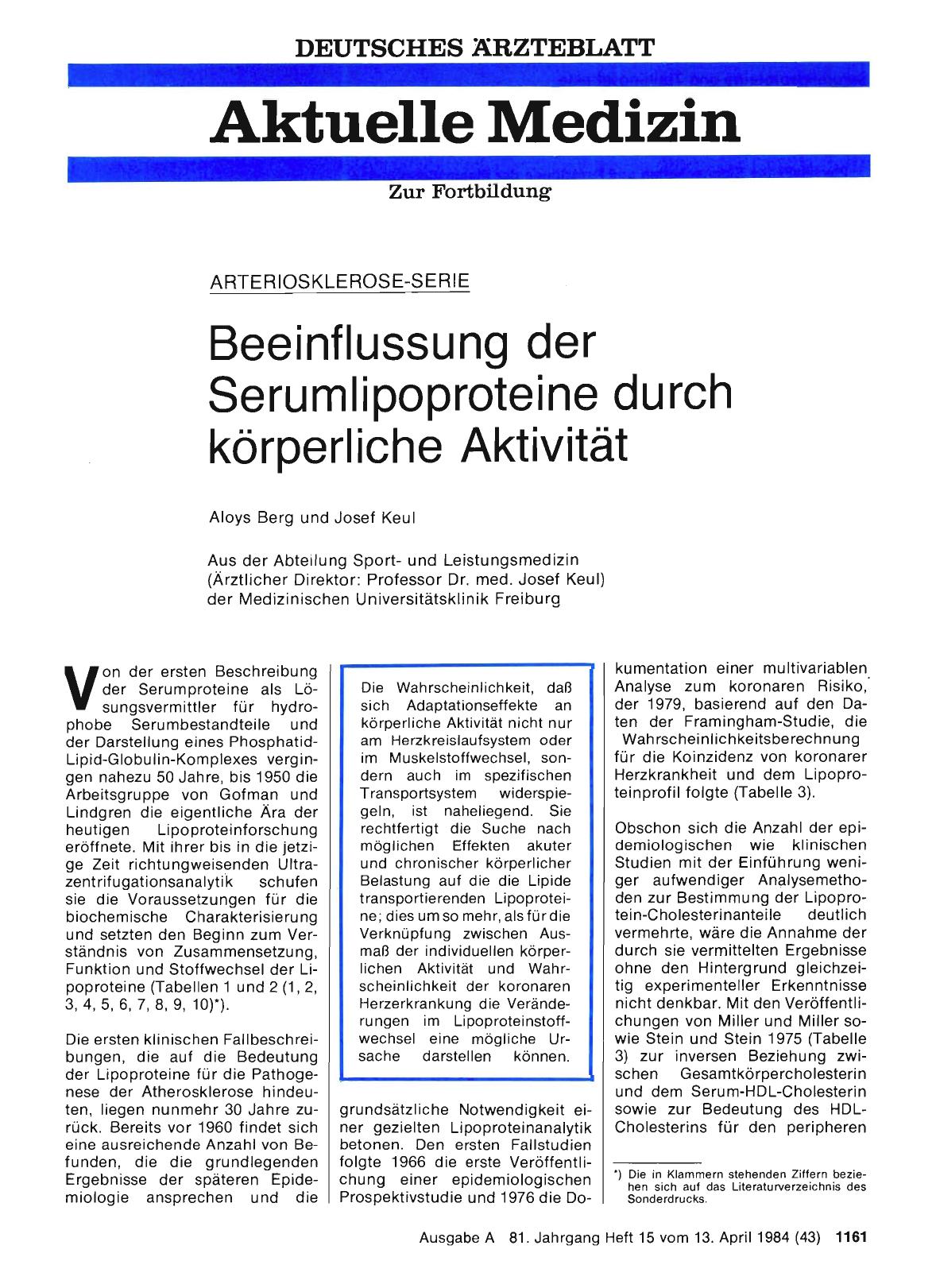 Vorschauseite 1: Beeinflussung der Serumlipoproteine durch körperliche Aktivität