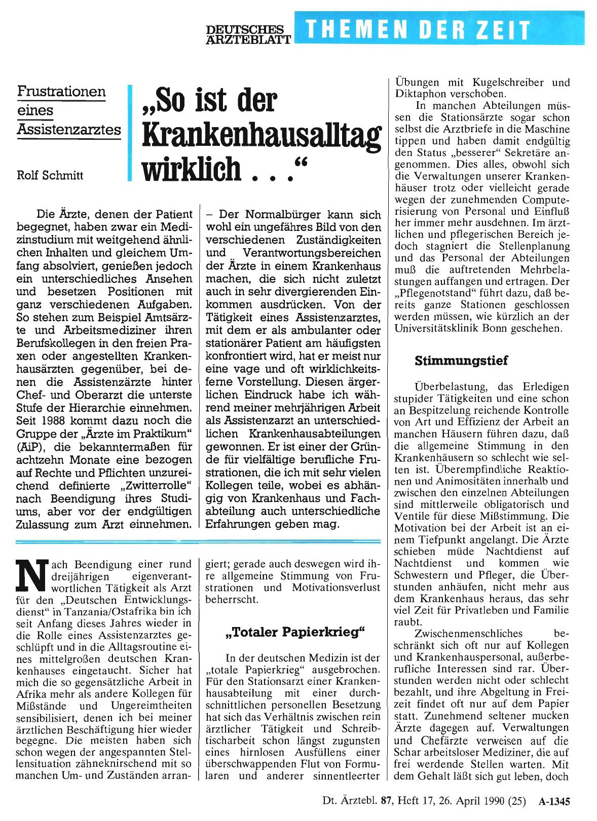 Vorschauseite 1: „So ist der Krankenhausalltag wirklich. .“: Frustrationen eines Assistenzarztes