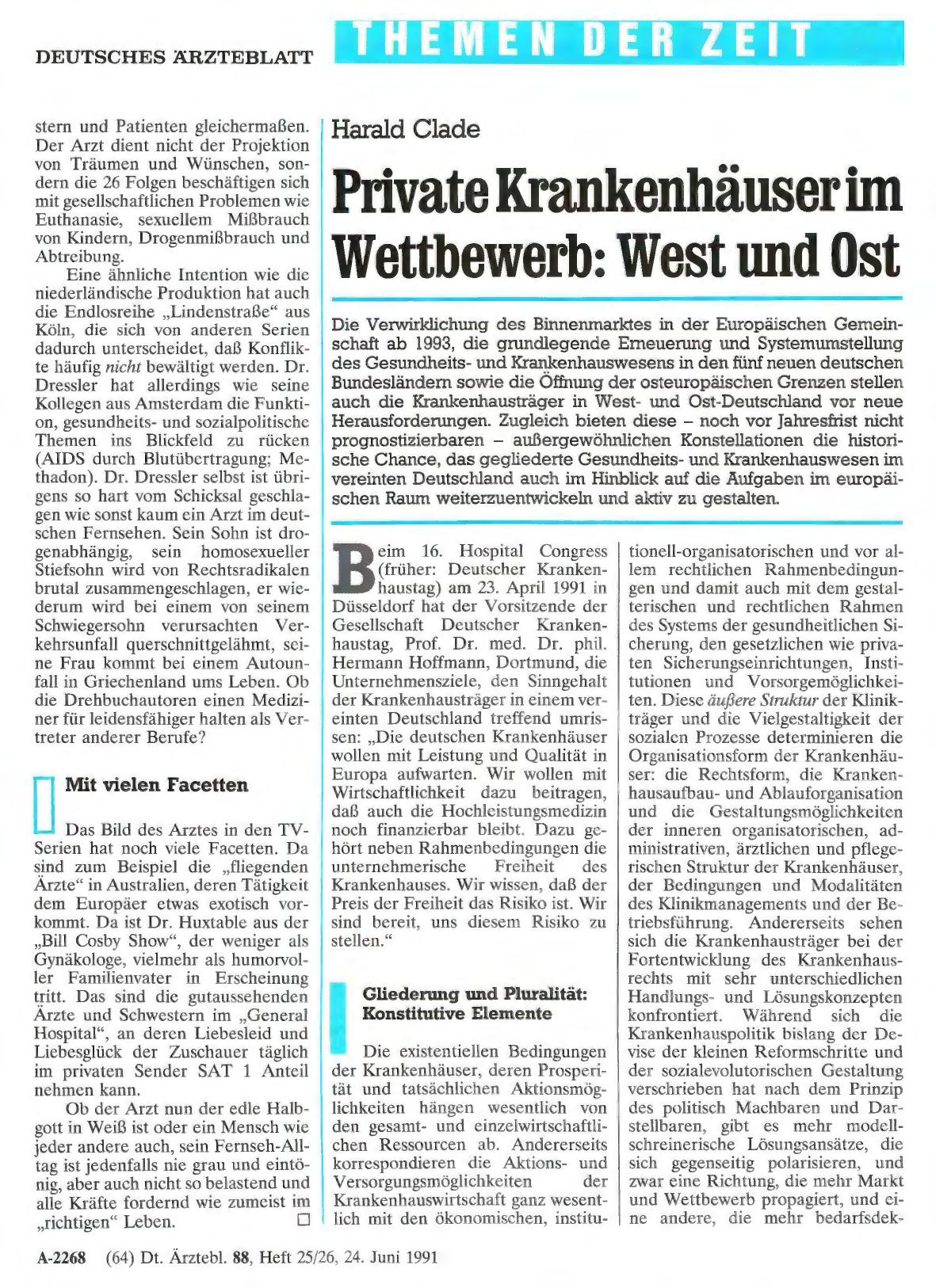 Vorschauseite 1: Private Krankenhäuser im Wettbewerb: West und Ost