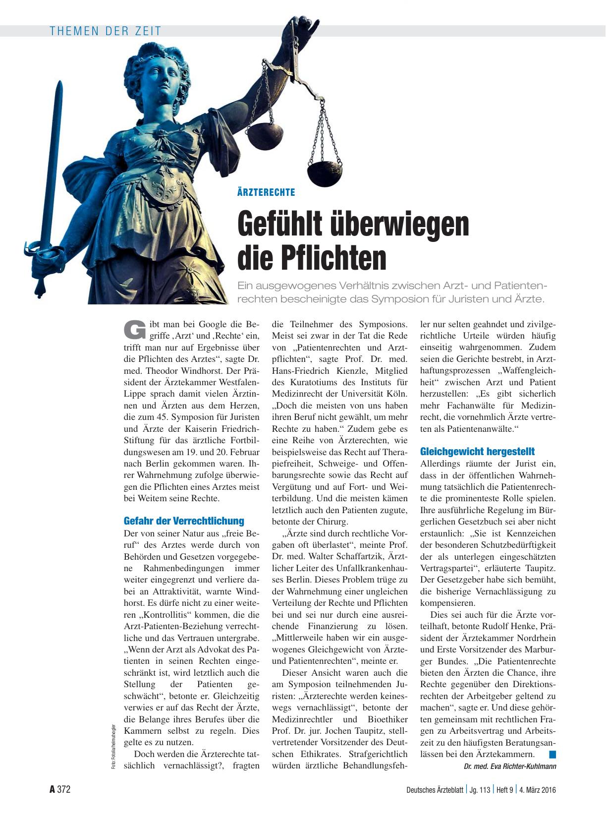 Vorschauseite 1: Ärzterechte: Gefühlt überwiegen die Pflichten