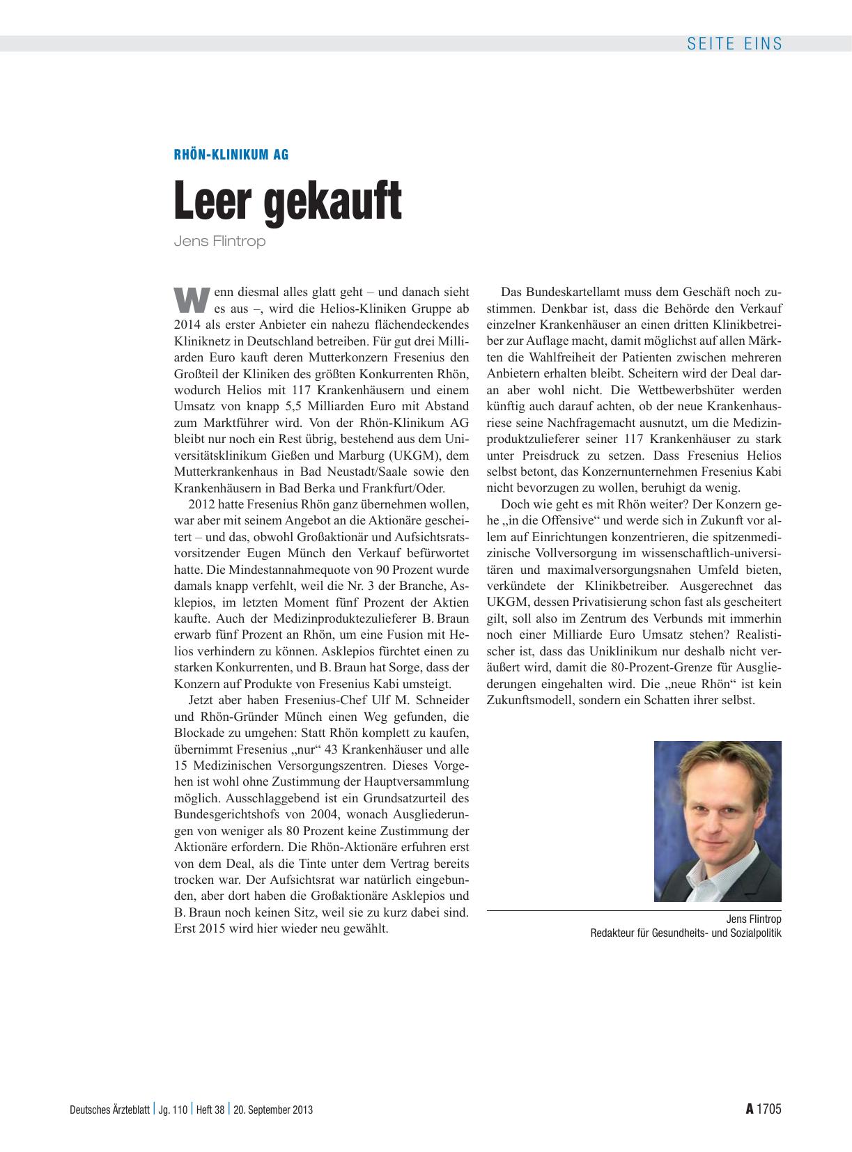 Vorschauseite 1: Rhön-Klinikum AG: Leer gekauft