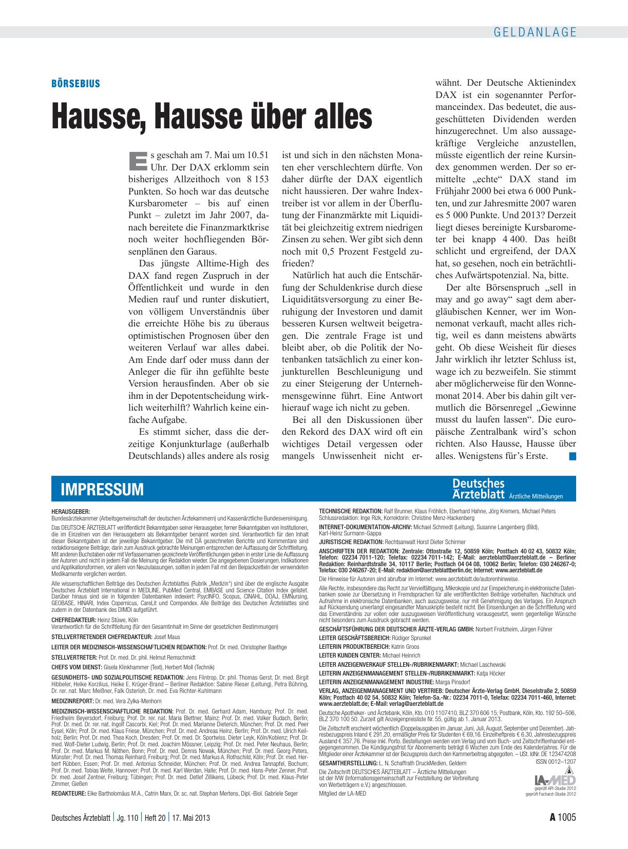 Vorschauseite 1: Börsebius: Hausse, Hausse über alles