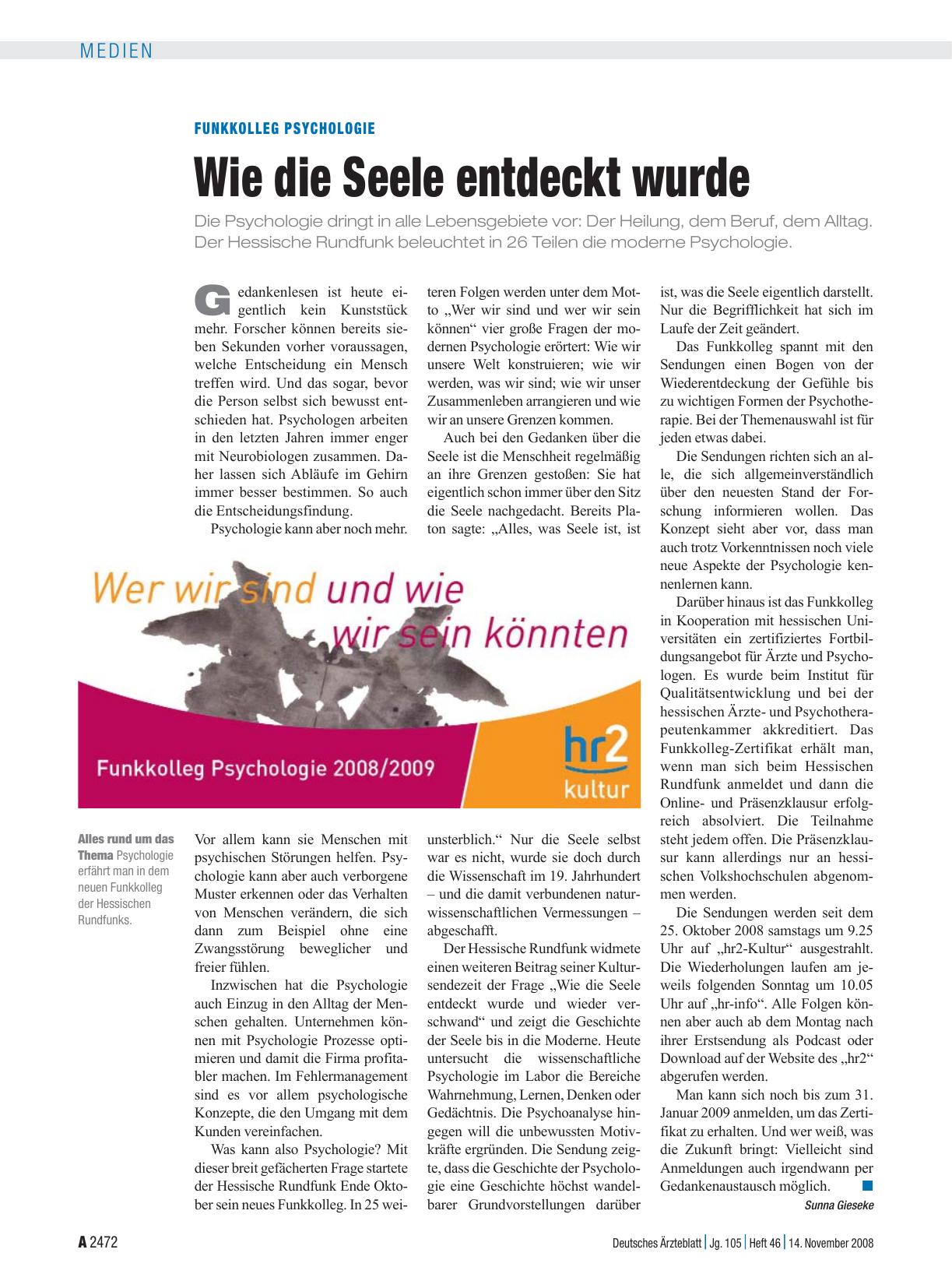 Vorschauseite 1: Funkkolleg Psychologie: Wie die Seele entdeckt wurde