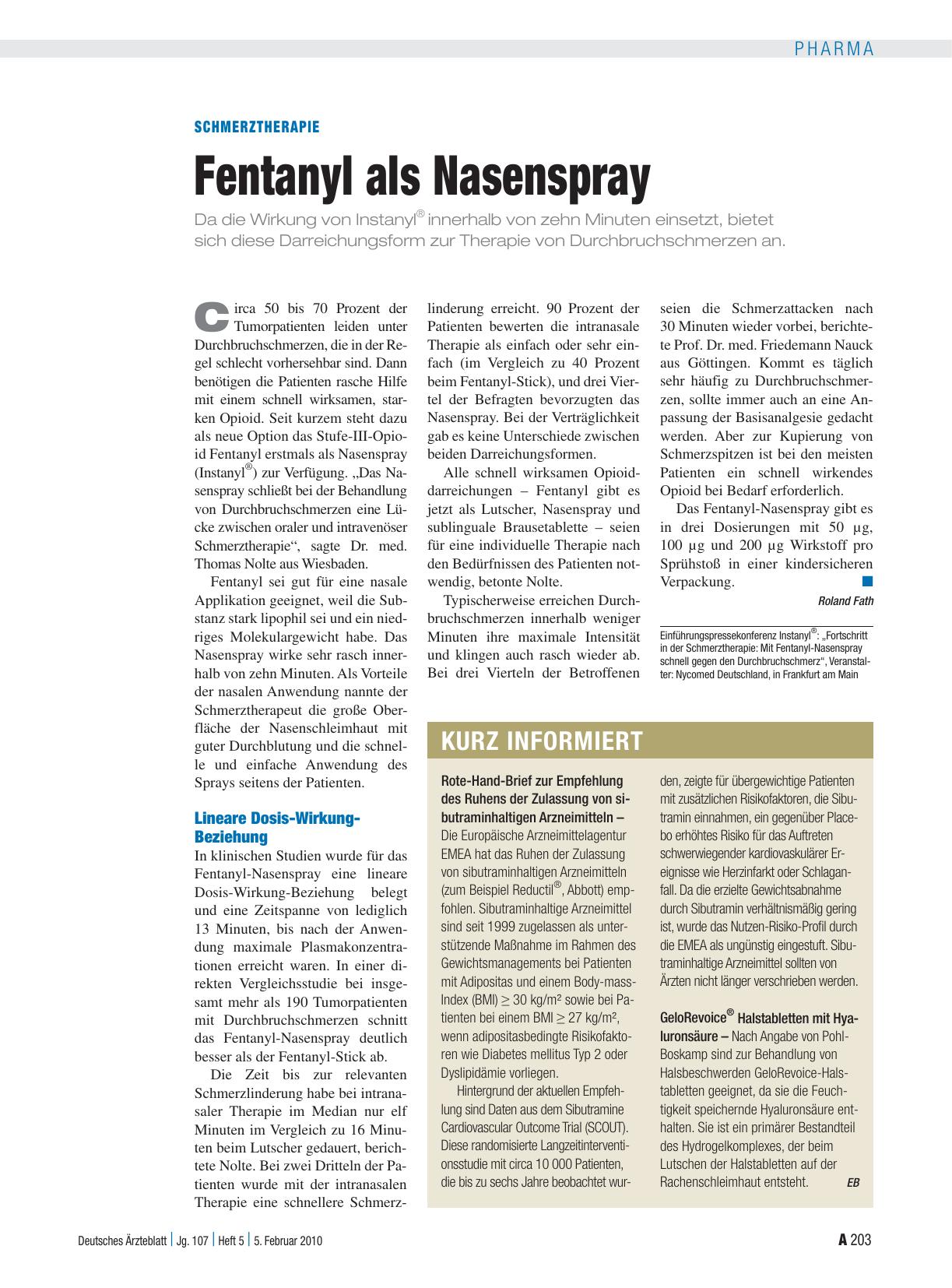 Vorschauseite 1: Schmerztherapie: Fentanyl als Nasenspray