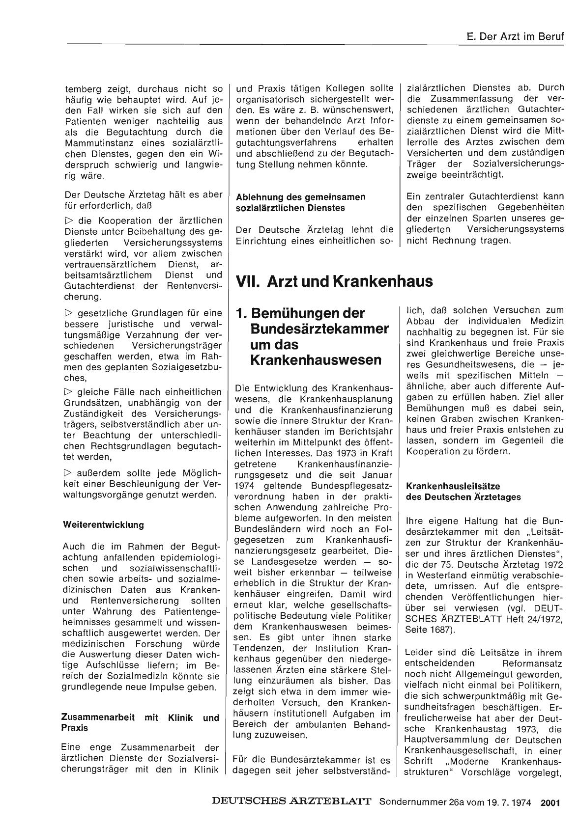 Vorschauseite 1: VII. Arzt und Krankenhaus: 1. Bemühungen der Bundesärztekammer um das Krankenhauswesen