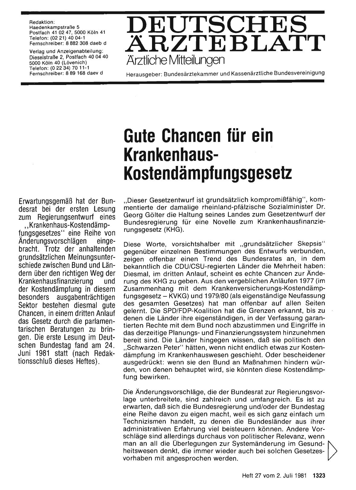 Vorschauseite 1: Gute Chancen für ein Krankenhaus-Kostendämpfungsgesetz (Teil 1)