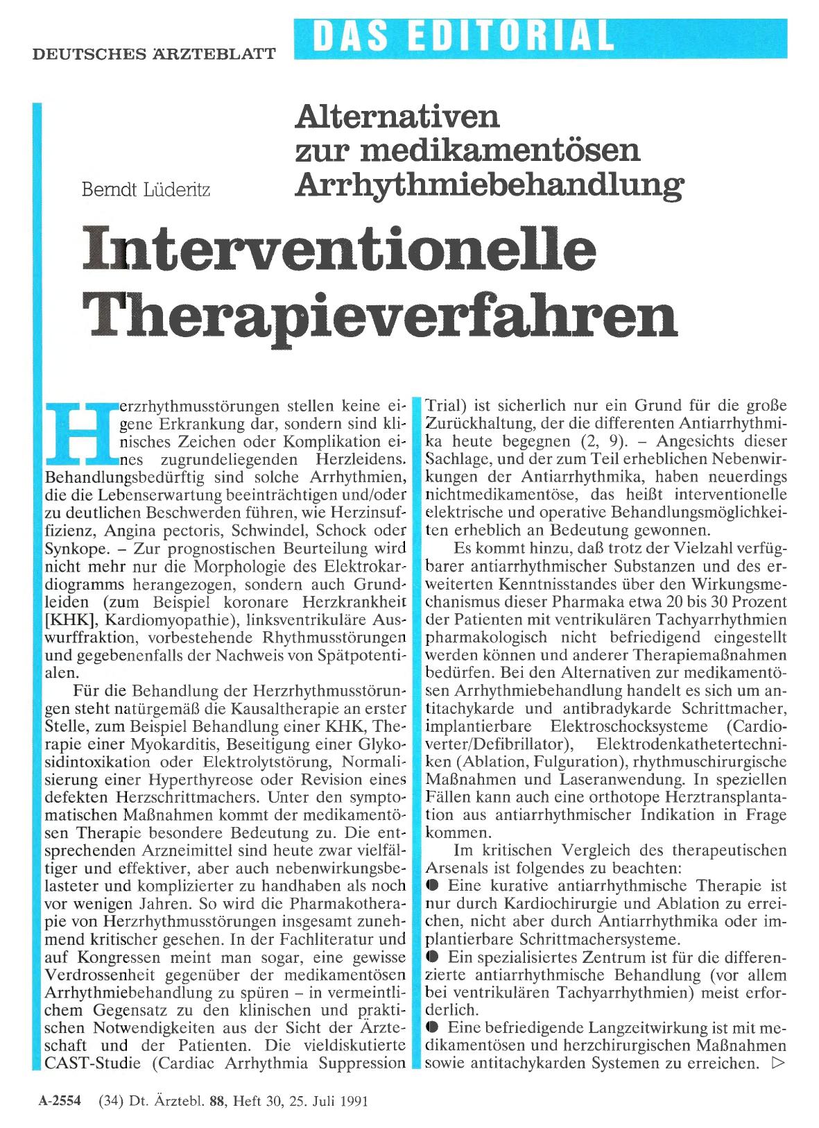 Vorschauseite 1: Alternativen zur medikamentösen Arrhythmiebehandlung: Interventionelle Therapieverfahren