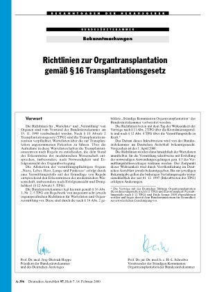 Vorschauseite 1: Richtlinien zur Organtransplantation gemäß § 16 Transplantationsgesetz