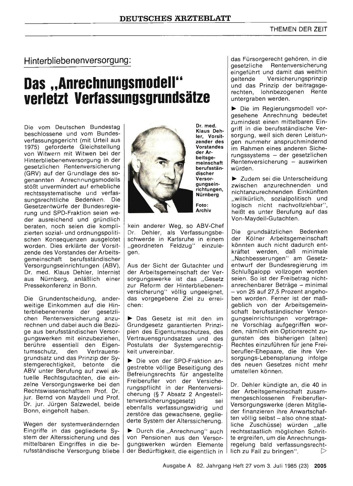Vorschauseite 1: Hinterbliebenenversorgung: Das „Anrechnungsmodell“ verletzt Verfassungsgrundsätze