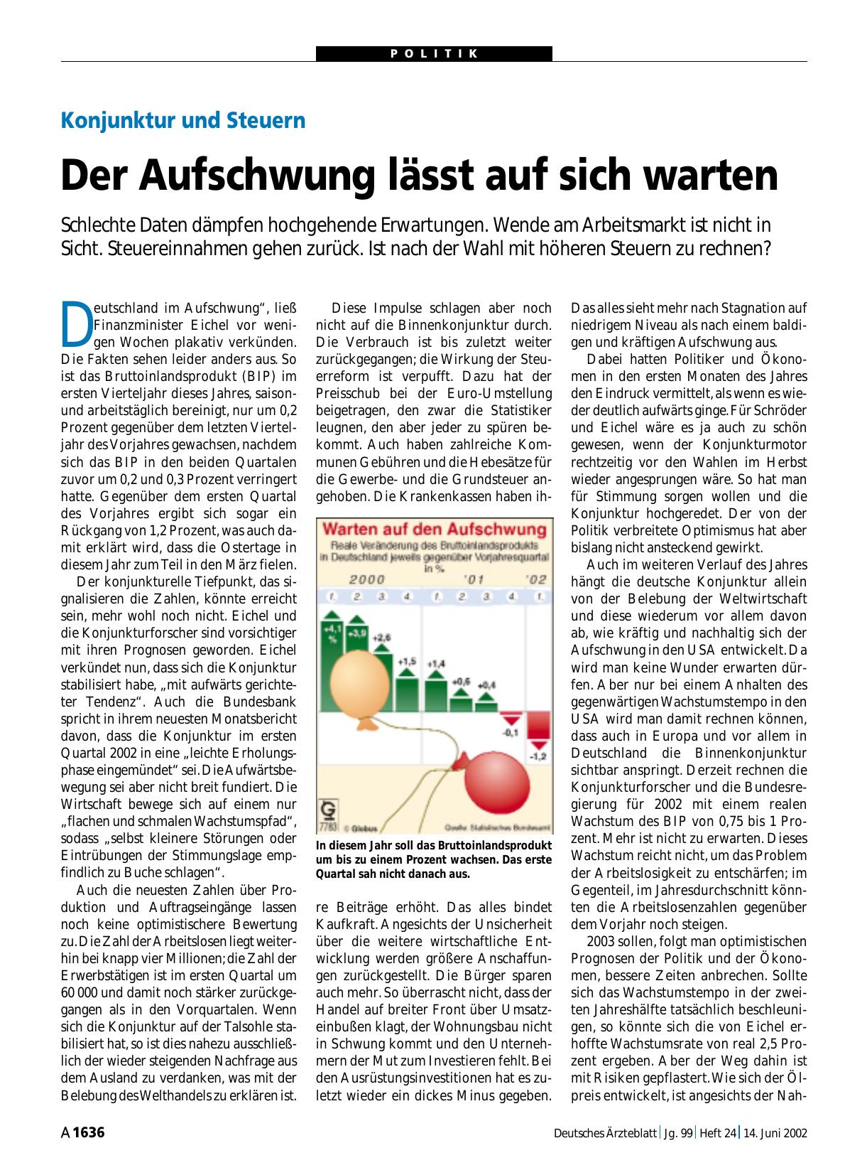 Vorschauseite 1: Konjunktur und Steuern: Der Aufschwung lässt auf sich warten