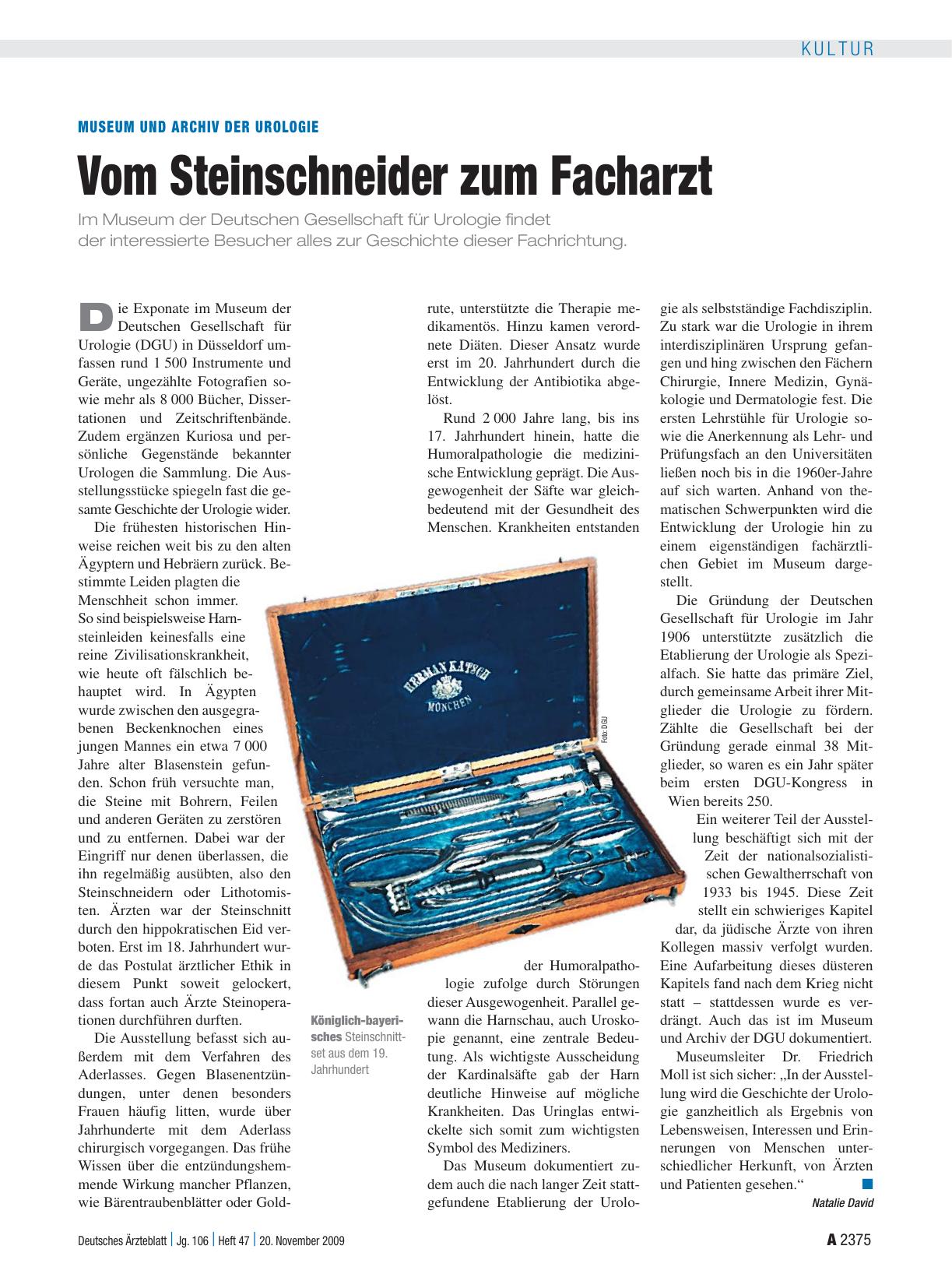 Vorschauseite 1: Museum und Archiv der Urologie: Vom Steinschneider zum Facharzt