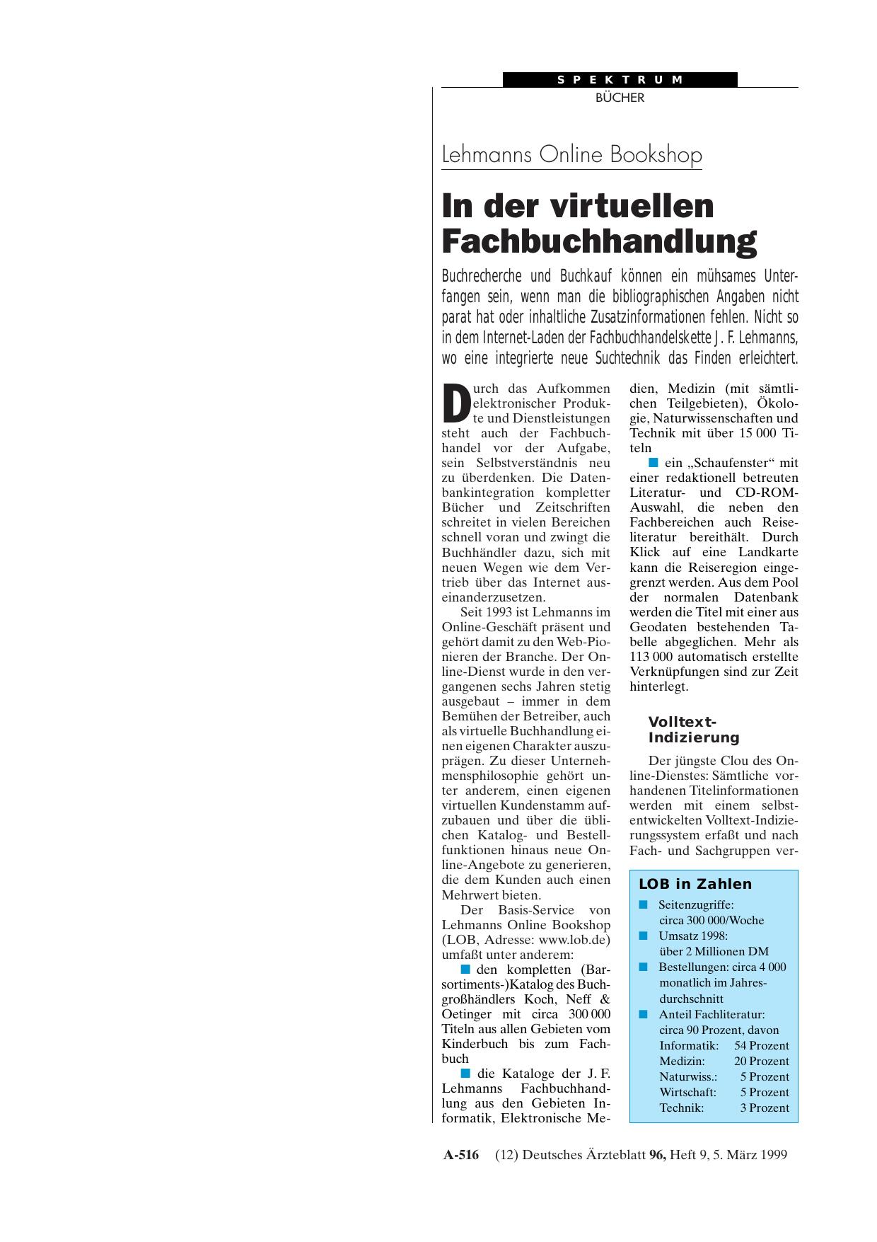 Vorschauseite 1: Lehmanns Online Bookshop: In der virtuellen Fachbuchhandlung