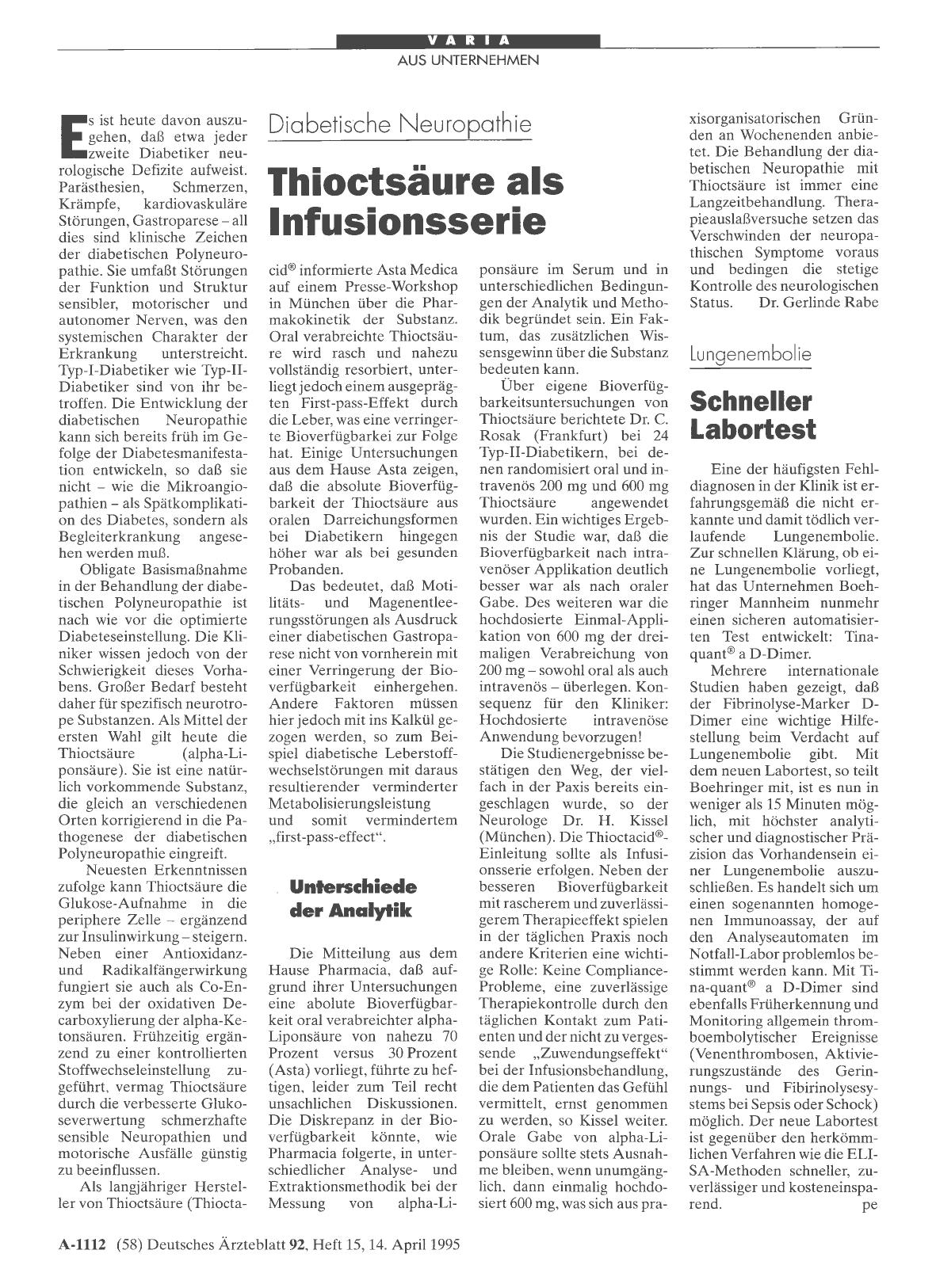 Vorschauseite 1: Lungenembolie: Schneller Labortest