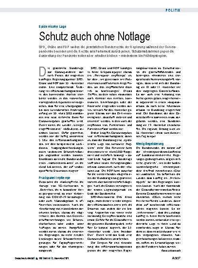 Vorschauseite 1: Epidemische Lage: Schutz auch ohne Notlage