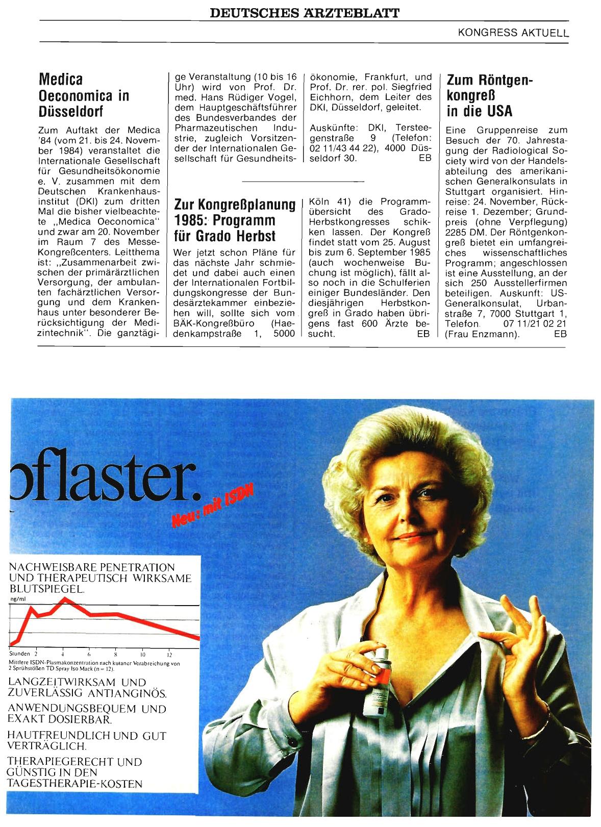 Vorschauseite 1: Zur Kongreßplanung 1985: Programm für Grado Herbst