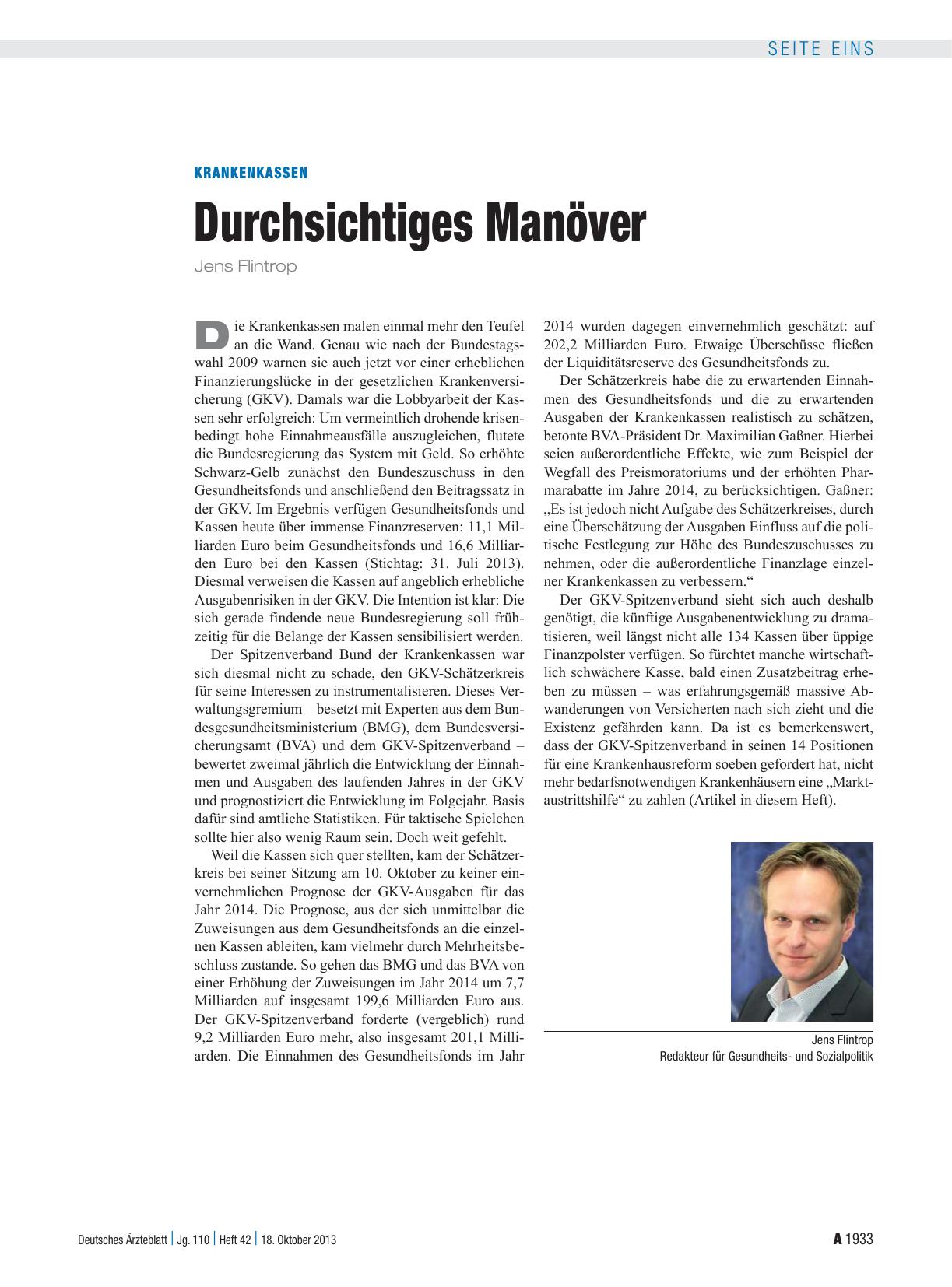 Vorschauseite 1: Krankenkassen: Durchsichtiges Manöver