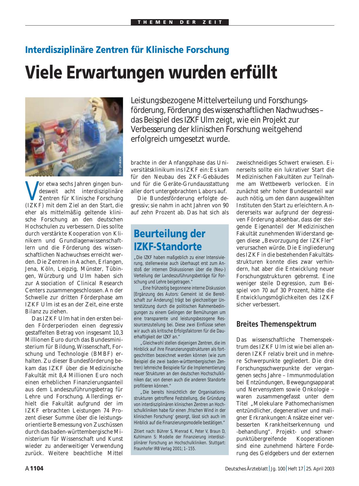 Vorschauseite 1: Interdisziplinäre Zentren für Klinische Forschung: Viele Erwartungen wurden erfüllt