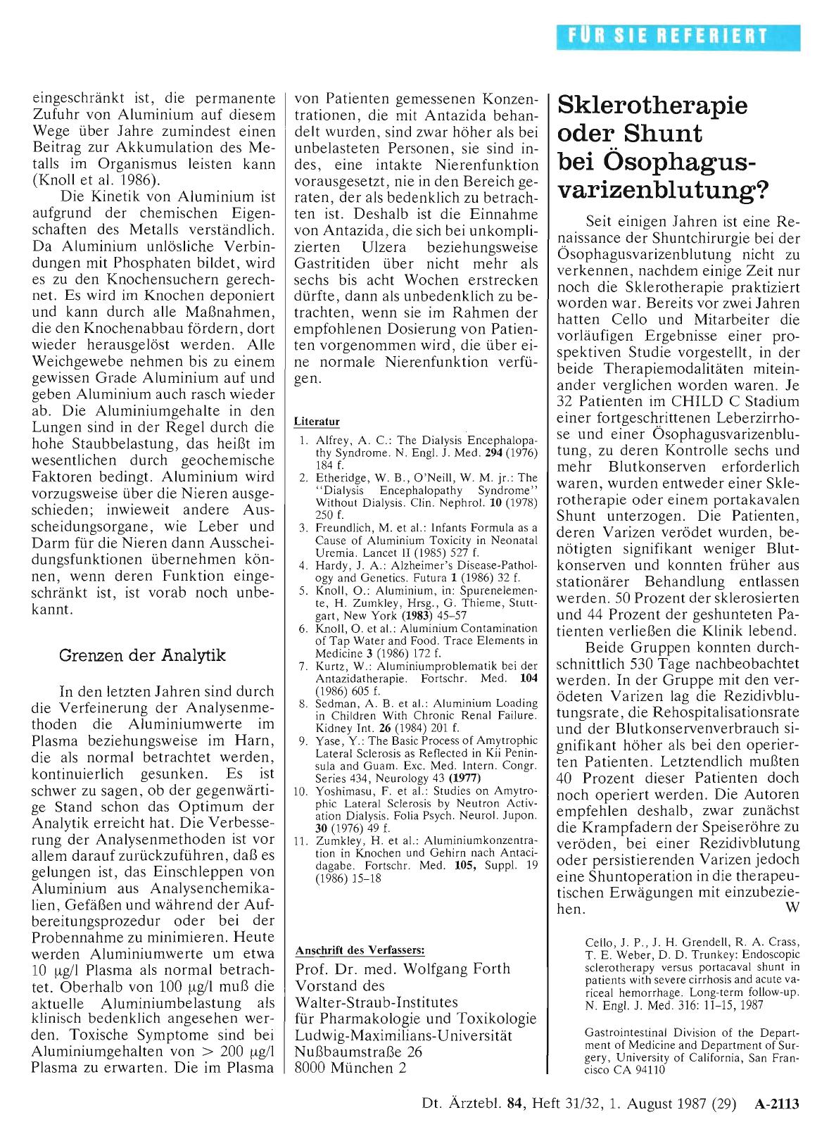 Vorschauseite 1: Sklerotherapie oder Shunt bei Ösophagusvarizenblutung?