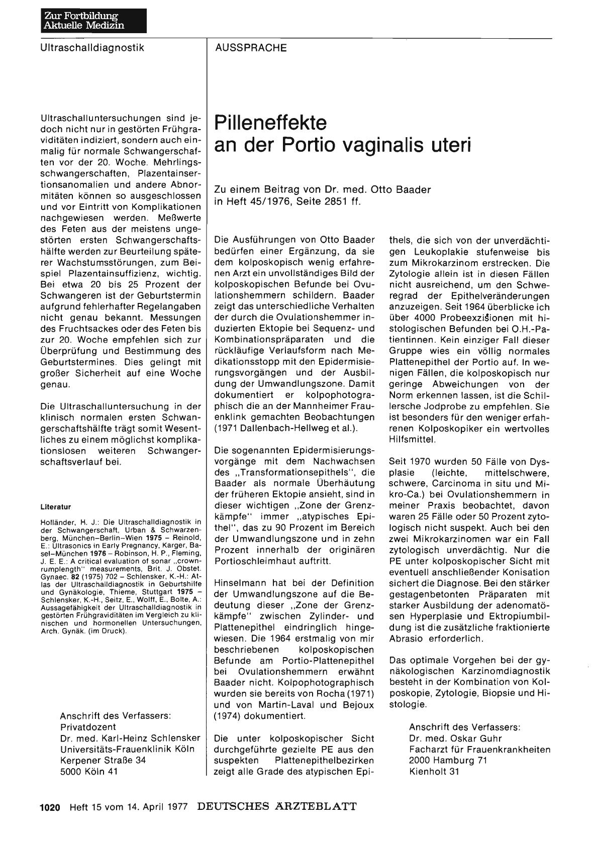 Vorschauseite 1: Pilleneffekte an der Portio vaginalis uteri