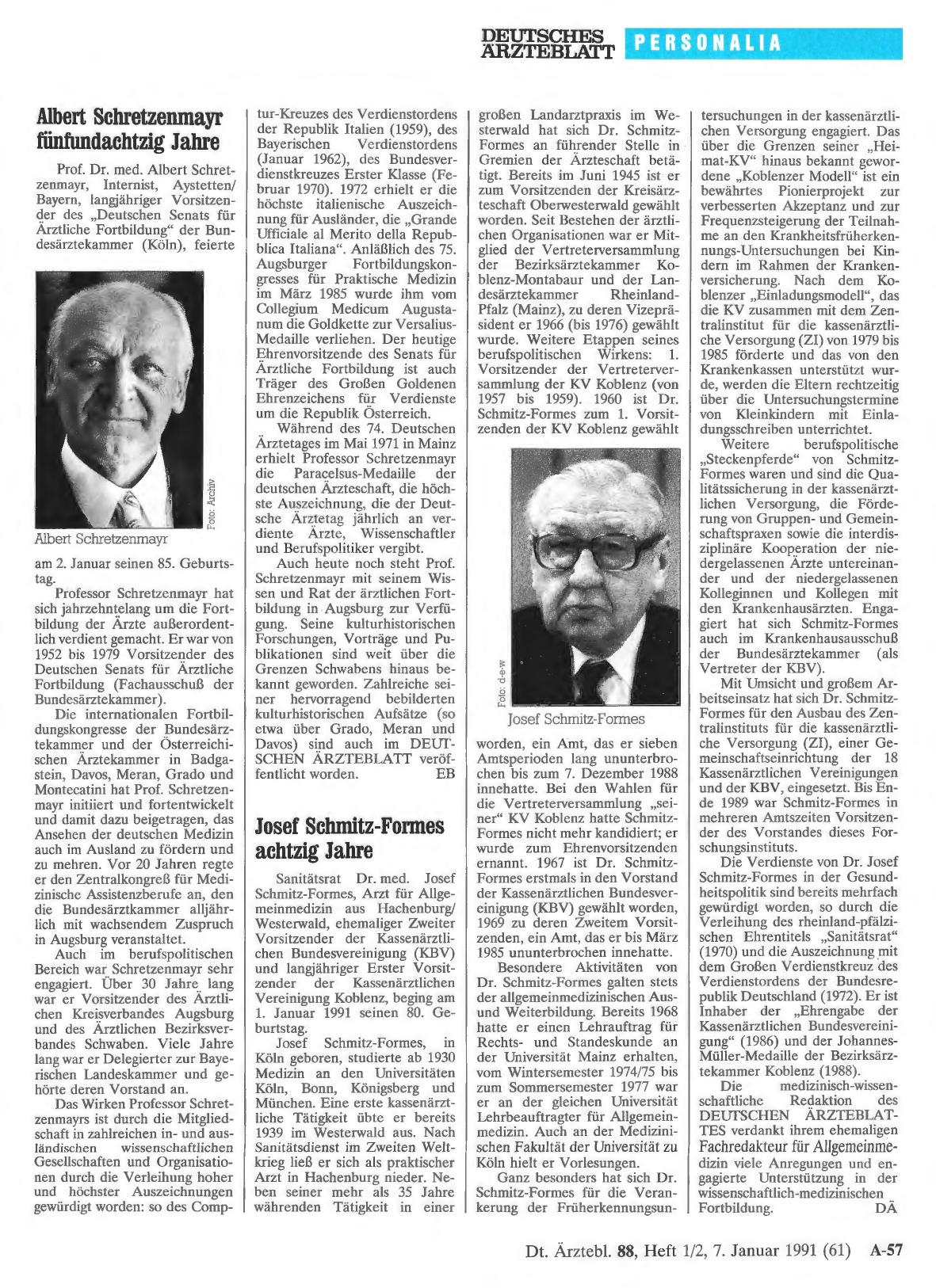 Vorschauseite 1: Josef Schmitz-Formes achtzig Jahre