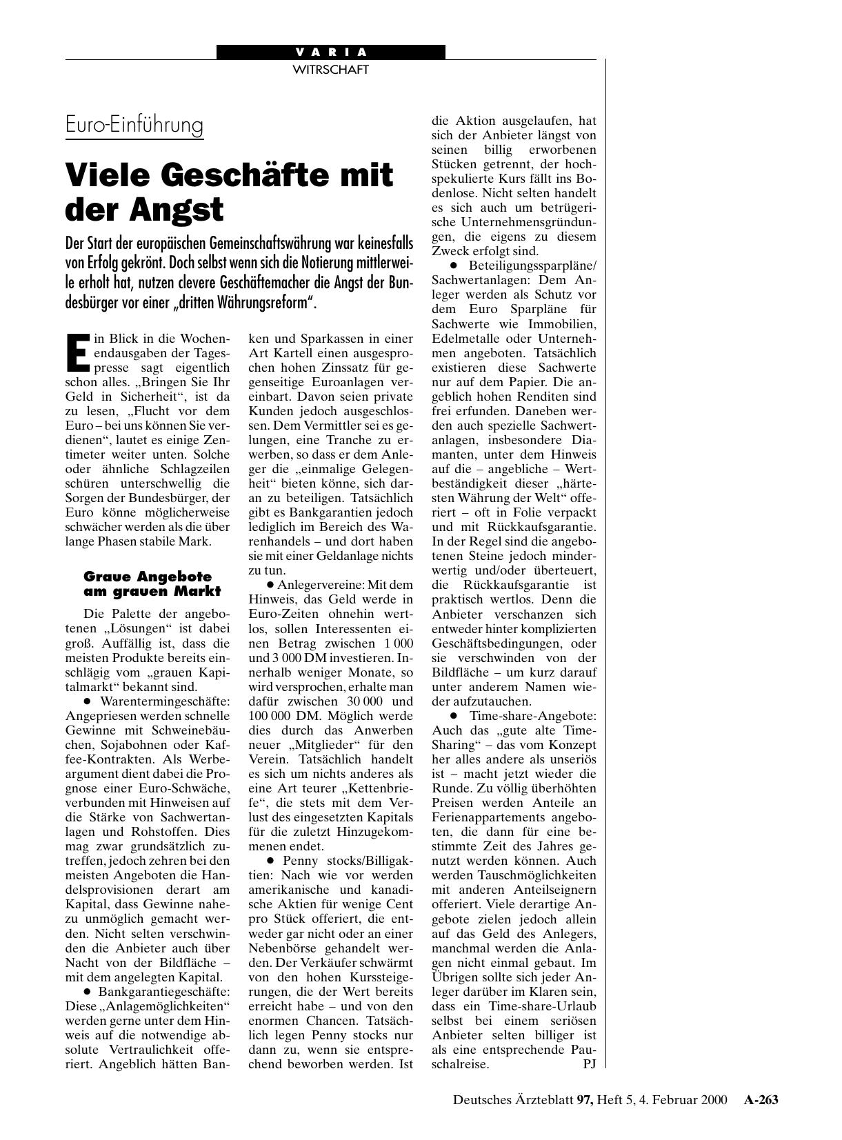 Vorschauseite 1: Euro-Einführung: Viele Geschäfte mit der Angst