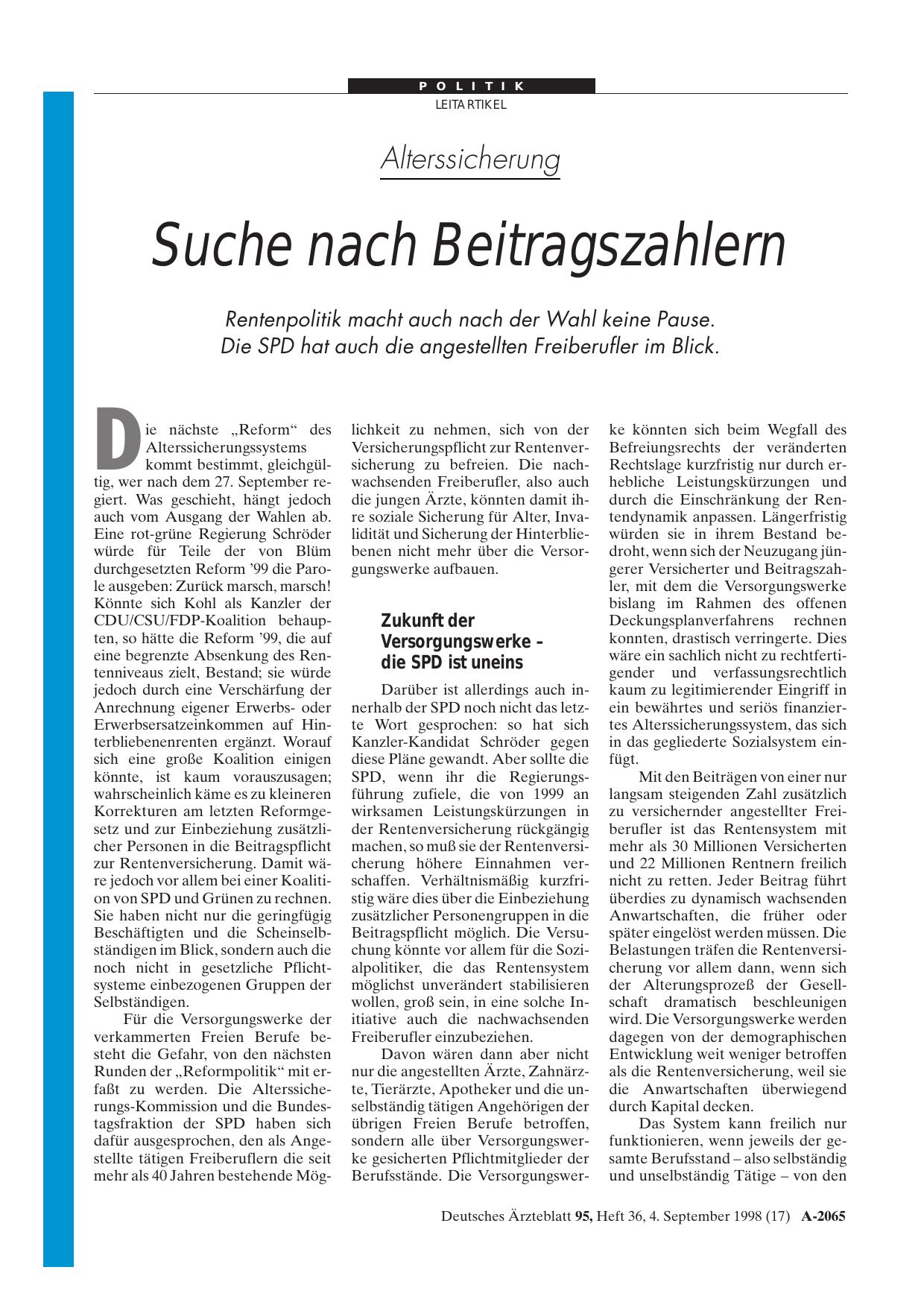 Vorschauseite 1: Alterssicherung: Suche nach Beitragszahlern