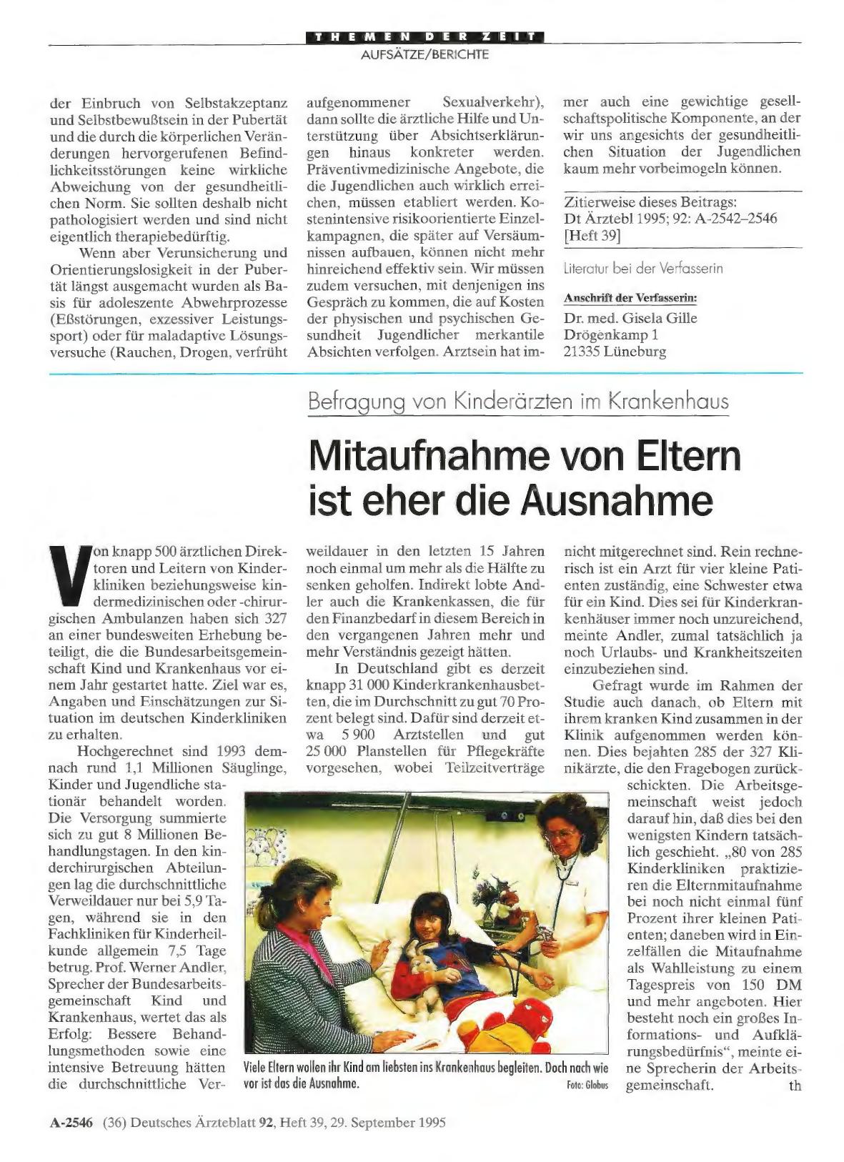 Vorschauseite 1: Befragung von Kinderärzten im Krankenhaus: Mitaufnahme von Eltern ist eher die Ausnahme